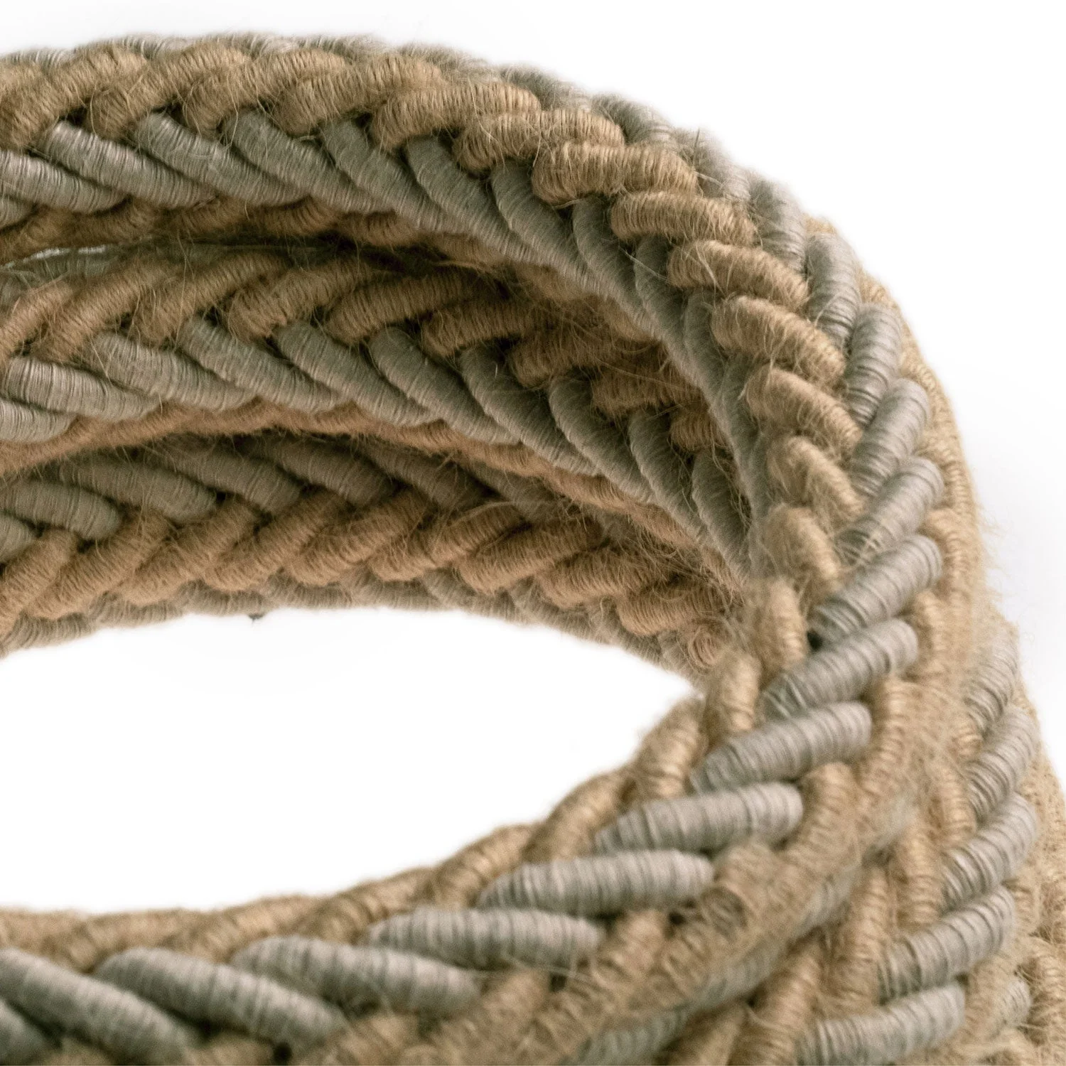 2XL jute and natural grey linen twisted rope cable, 2x0.75 electrical cable. 24 mm diameter - Image 2