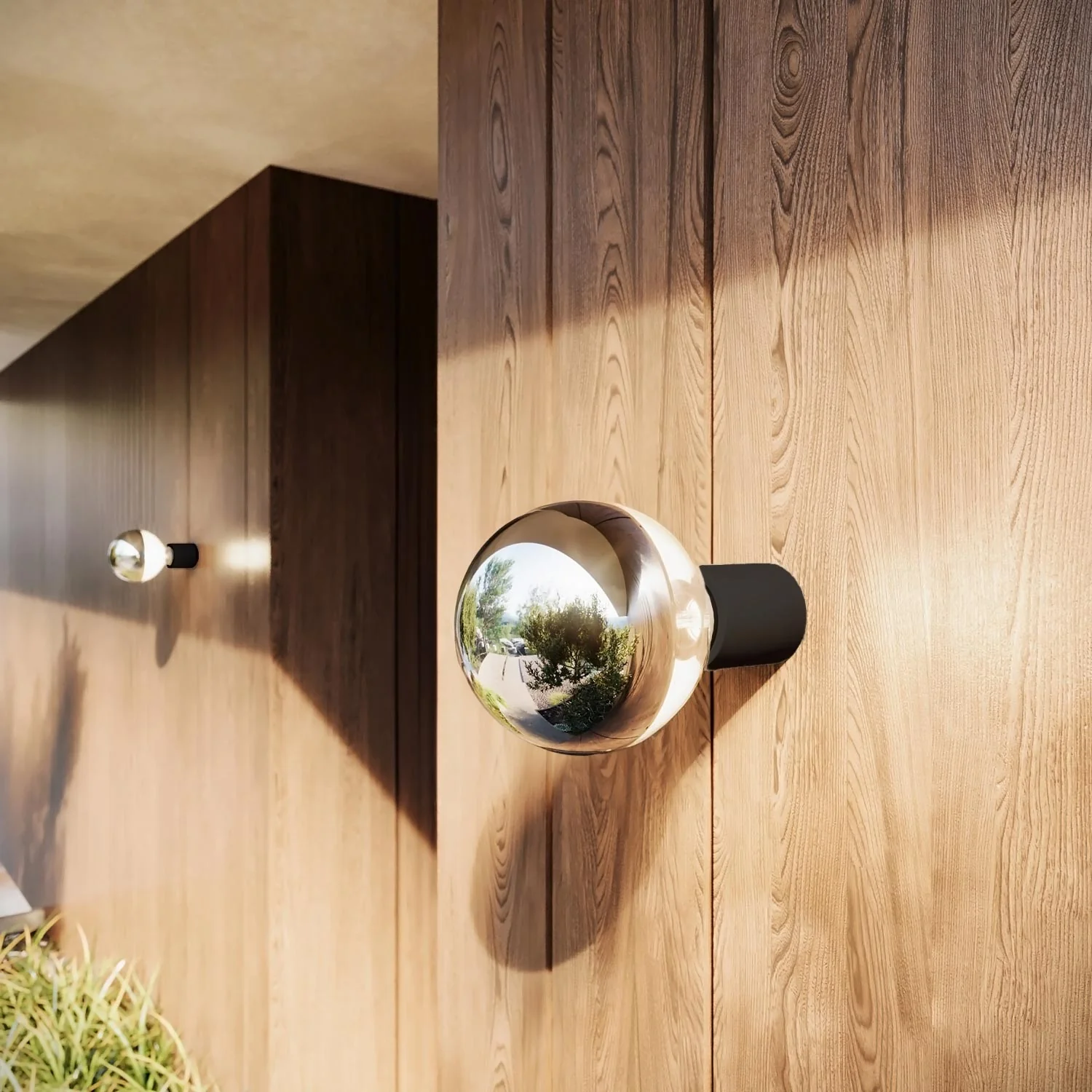 Black wall light with exposed half-sphere silver light bulb - Waterproof IP44 - IO - Image 3