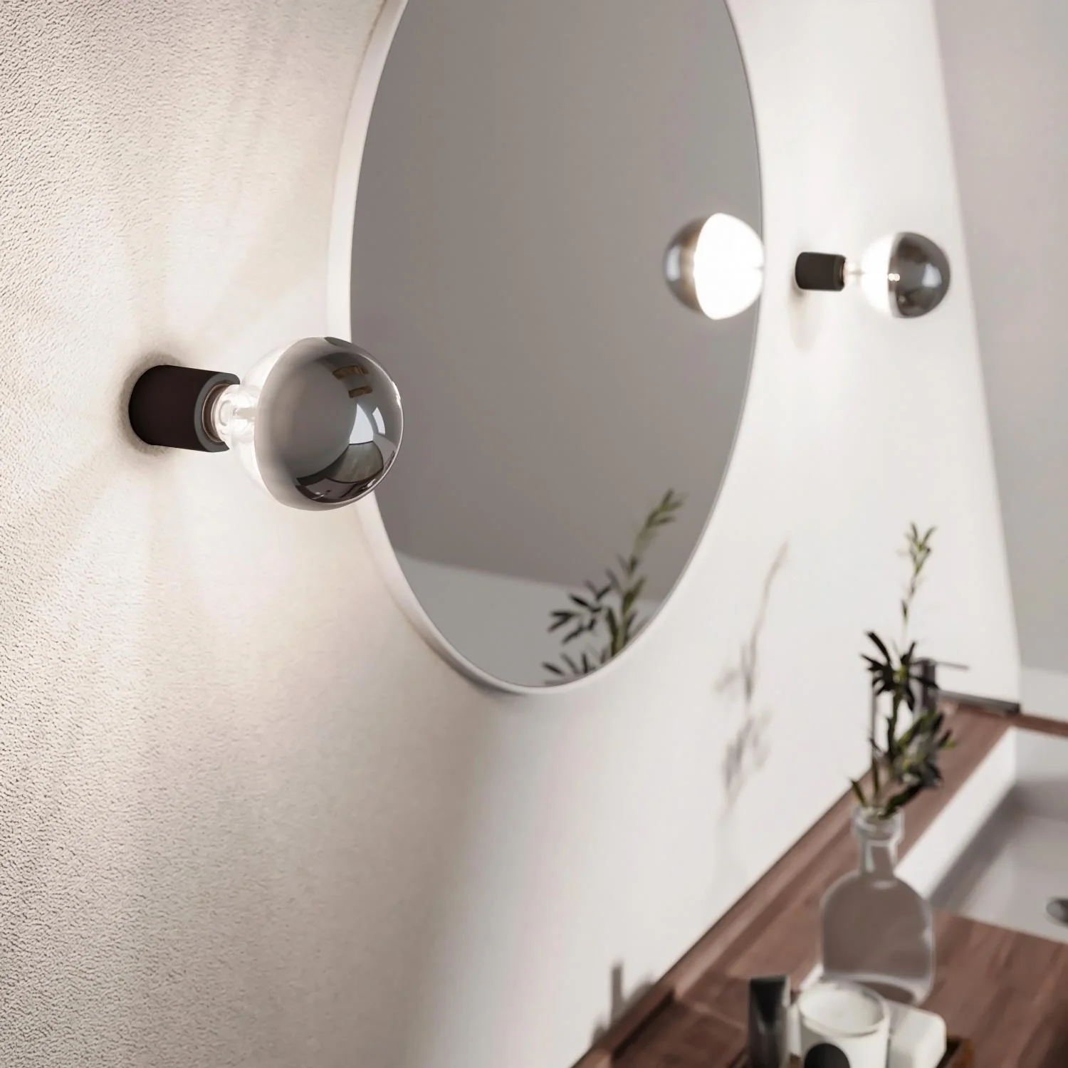 Black wall light with exposed half-sphere silver light bulb - Waterproof IP44 - IO - Image 5