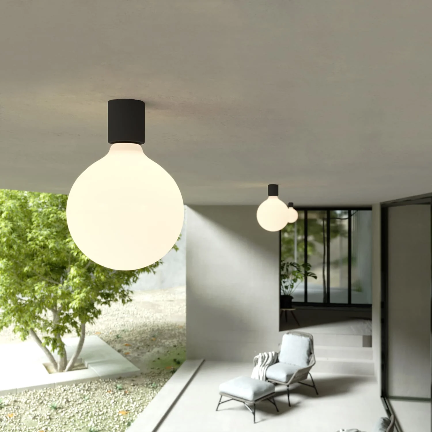 Black wall light with porcelain-effect bulb - Waterproof IP44 - IO - Image 3