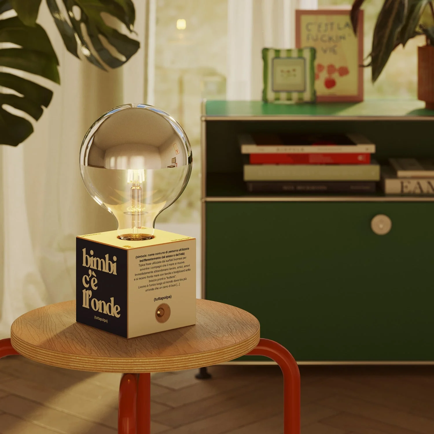 Cabless03 "Bimbi c’è l’onde" battery lamp with silver half-sphere globe bulb - Tuttapolpa - Image 2