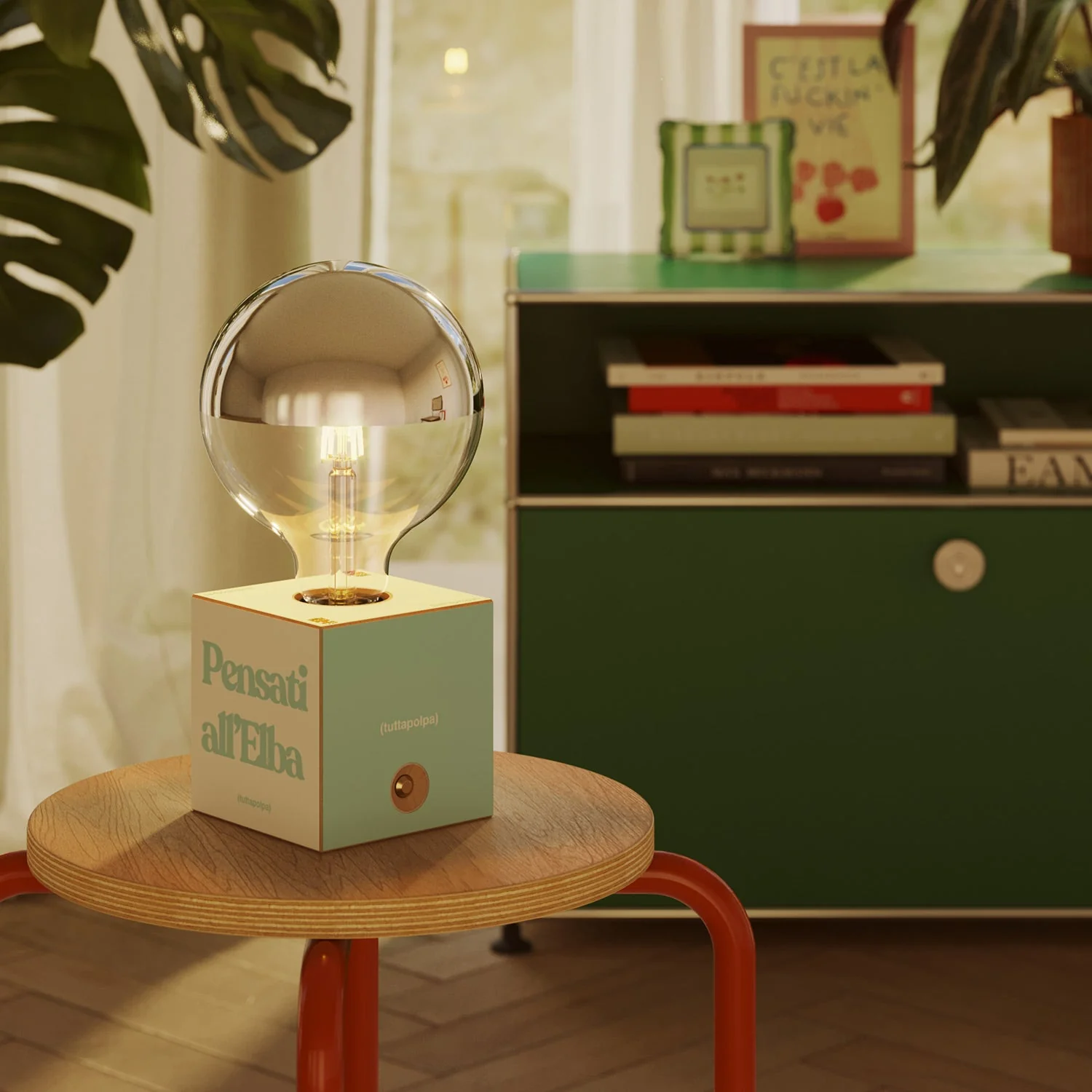Cabless03 "Think of yourself in Elba" battery lamp with silver half-sphere globe bulb - Tuttapolpa - Image 2