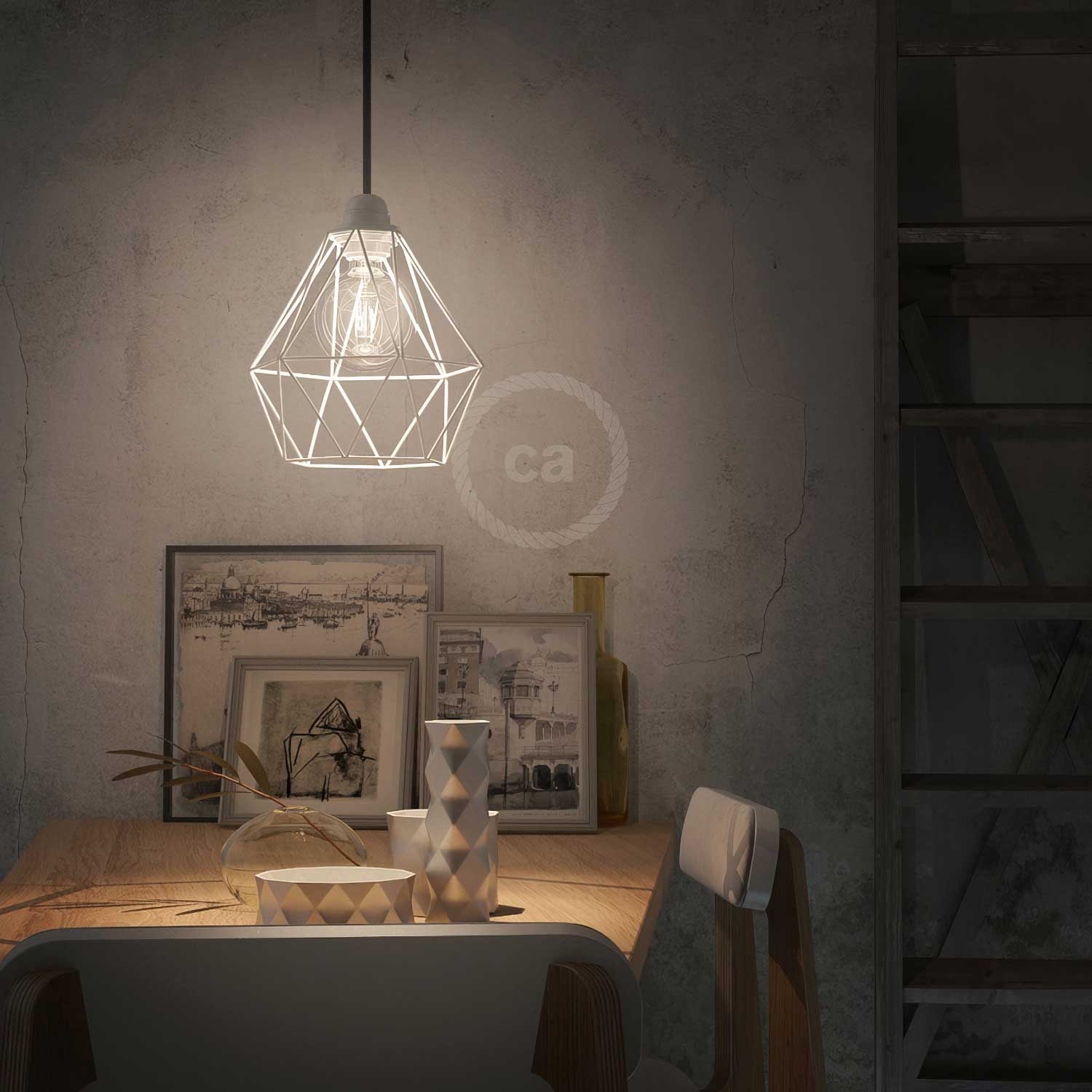 Diamond metal lampshade cage with E27 fitting - White - Image 2