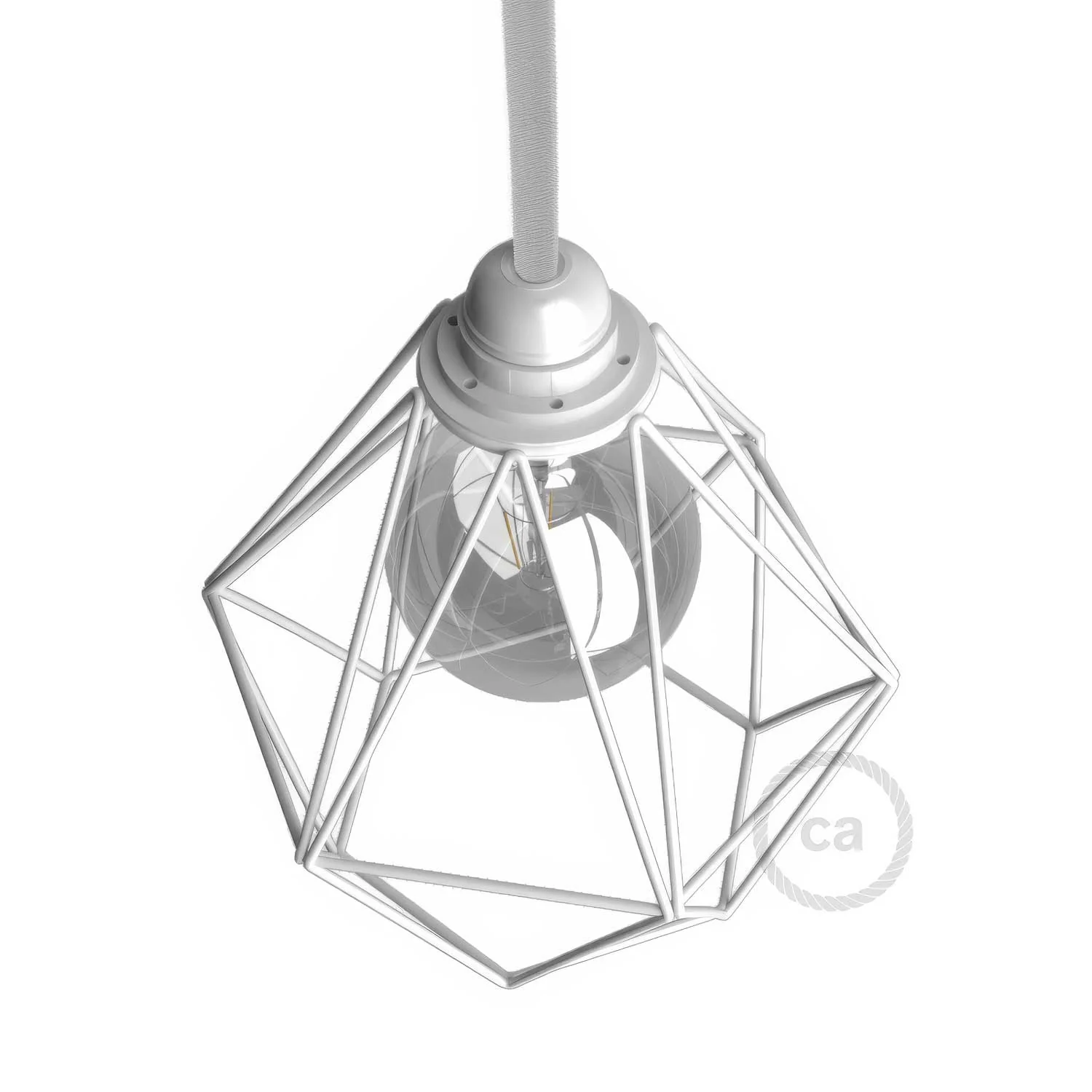 Diamond metal lampshade cage with E27 fitting - White - Image 3