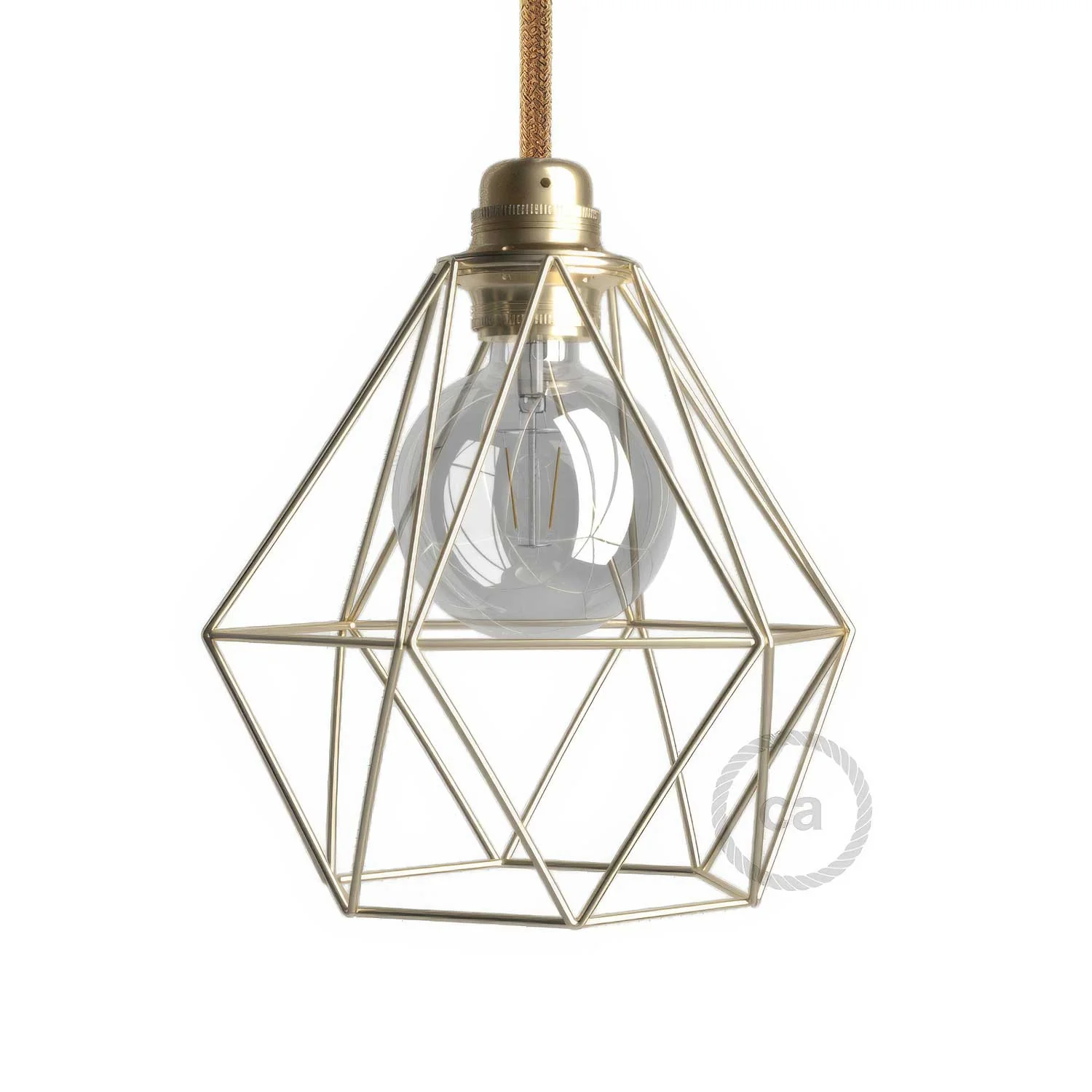 Diamond metal lampshade cage with E27 socket - Brass