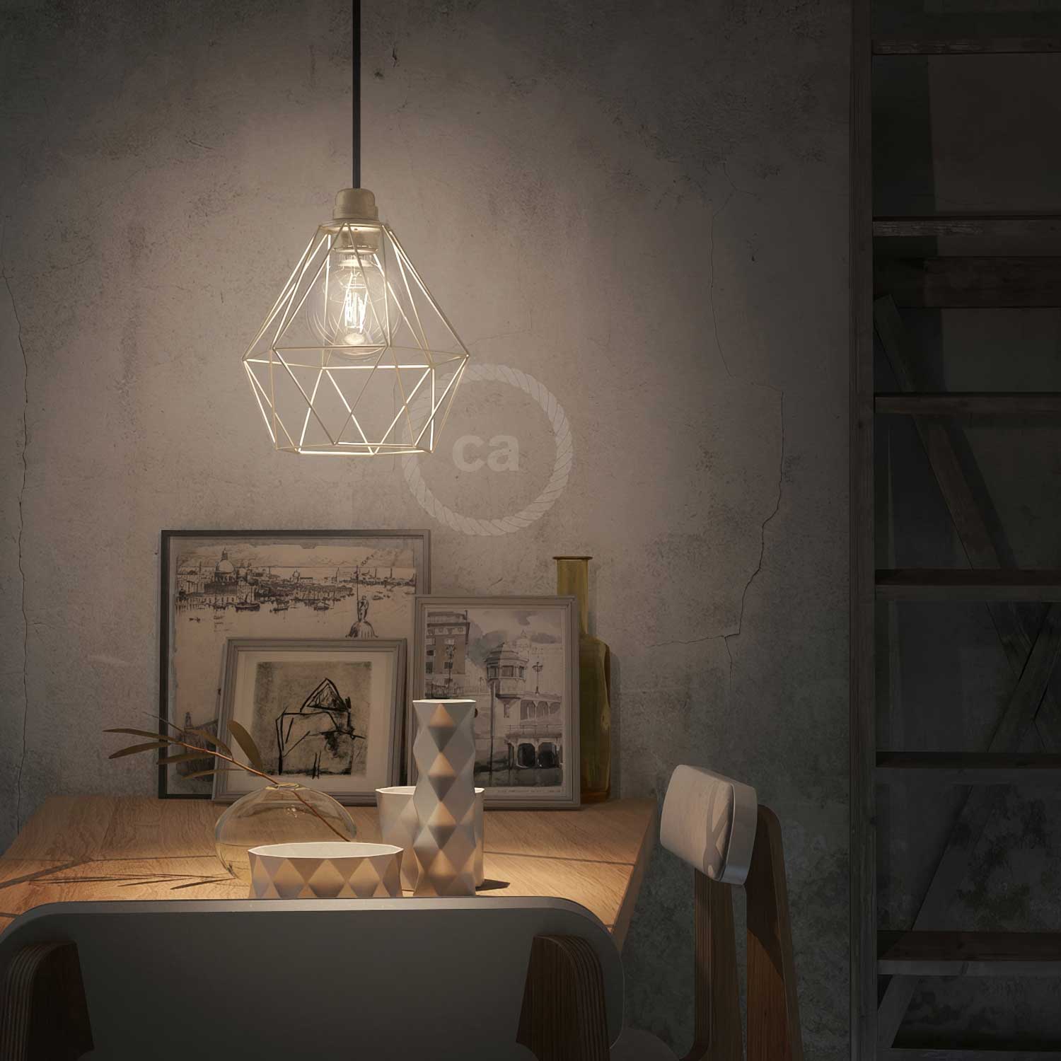 Diamond metal lampshade cage with E27 socket - Brass - Image 2