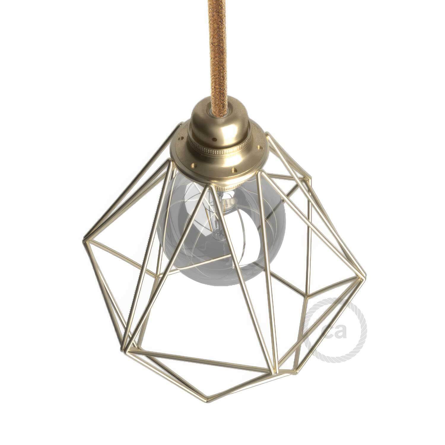 Diamond metal lampshade cage with E27 socket - Brass - Image 3