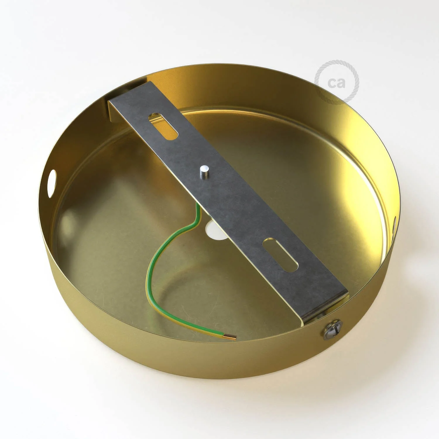 Cylindrical metal ceiling canopy kit with 1 central hole and 2 side holes - Satin bronze - Image 4