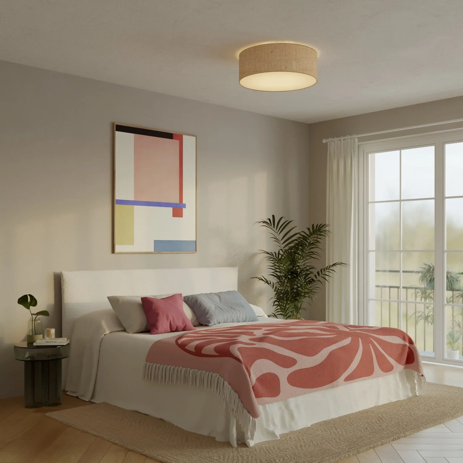 Large natural jute fabric ceiling light - Made in Italy - Image 2