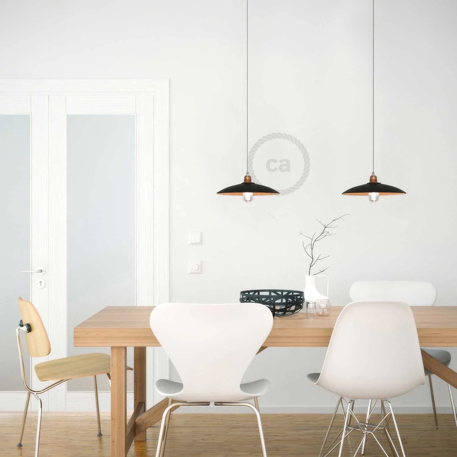 Flat ceramic lampshade for pendant - Made in Italy - Black - Copper - Image 2