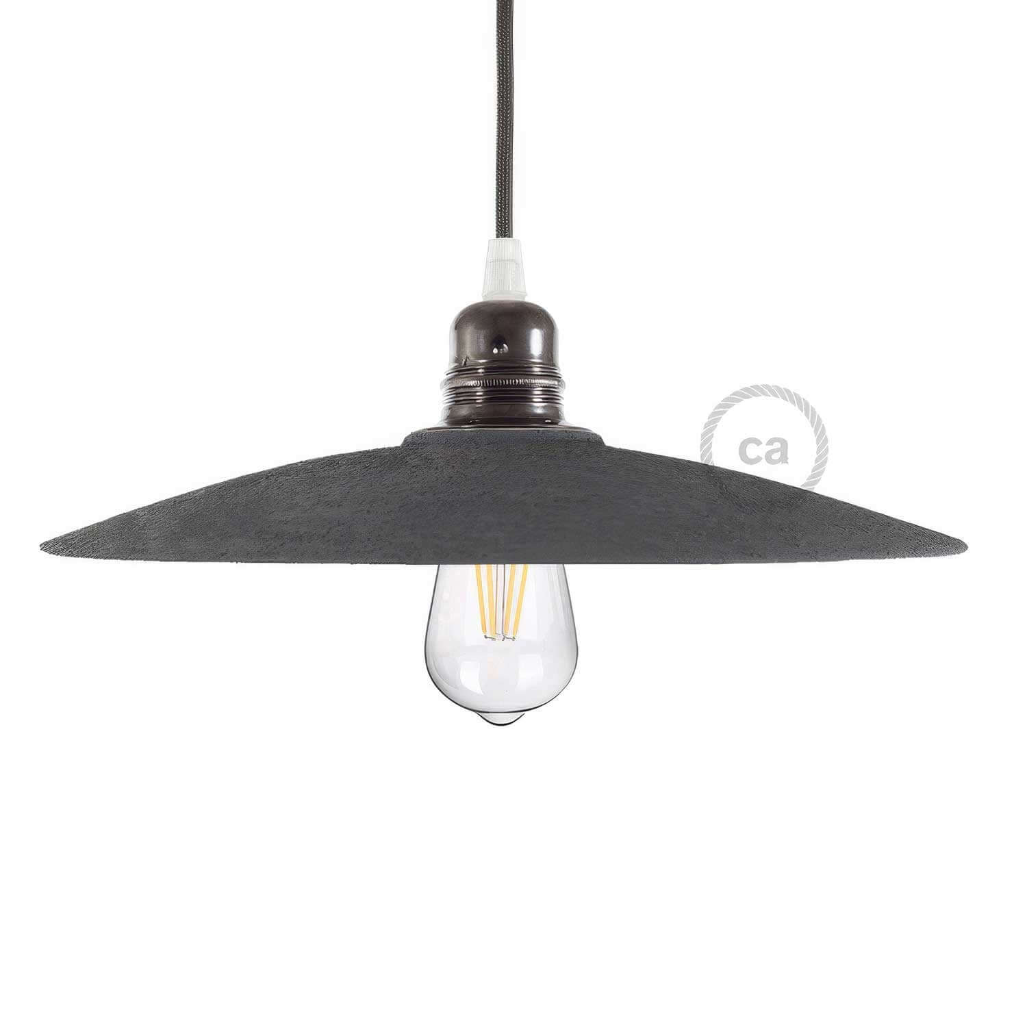 Flat ceramic lampshade for pendant lighting - Made in Italy - Cement effect
