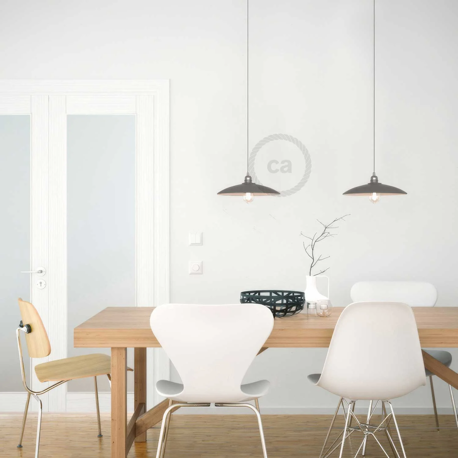 Flat ceramic lampshade for pendant lighting - Made in Italy - Cement effect - Image 2