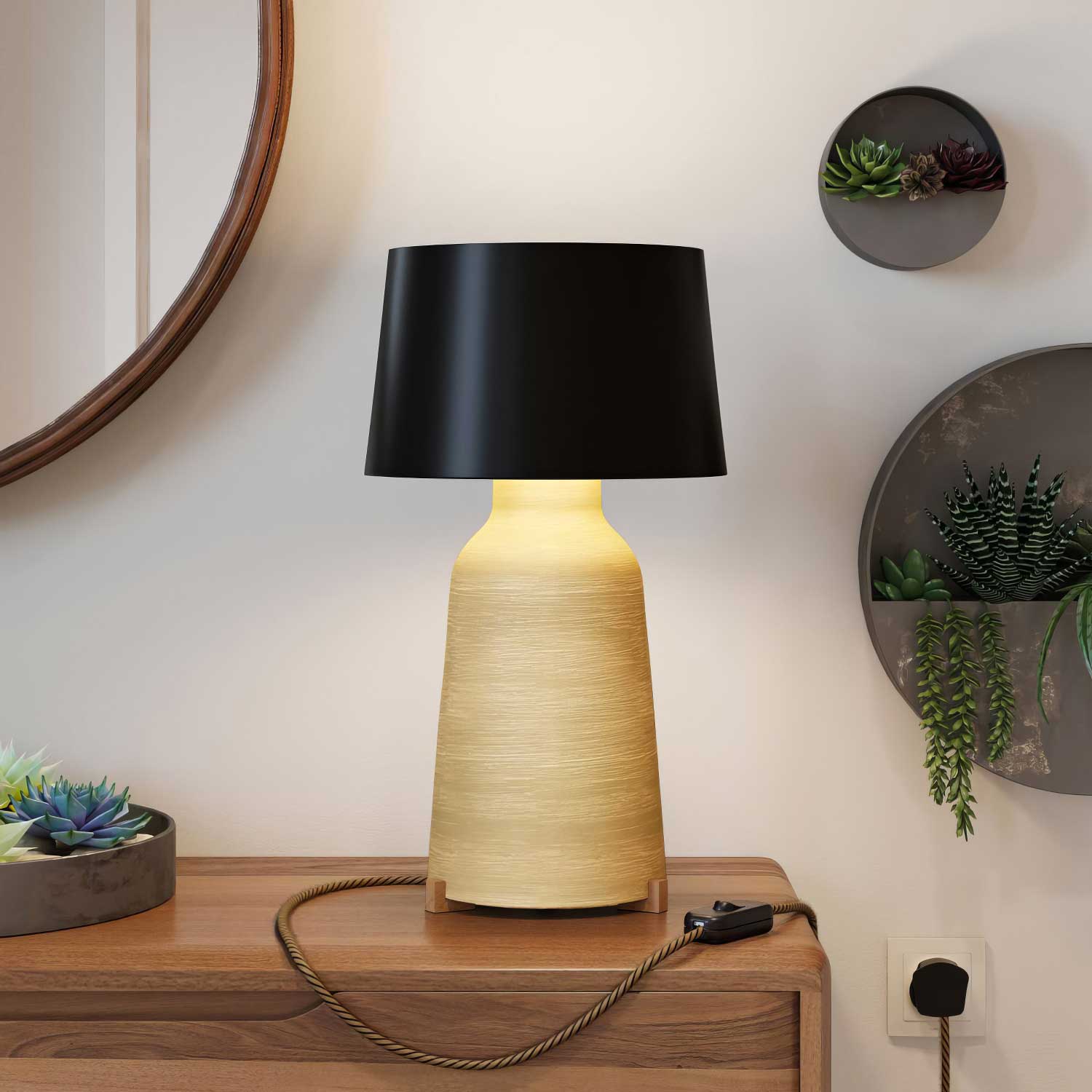 Ceramic Bottle table lamp with Athena lampshade and UK plug - Black - Image 2
