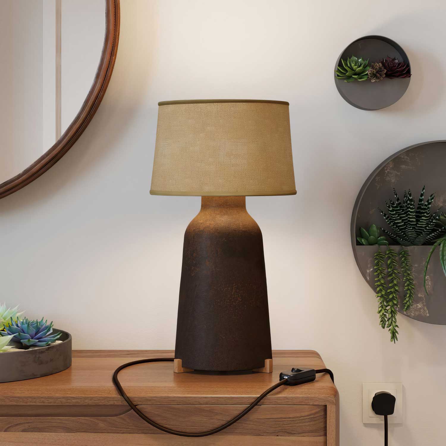 Ceramic table lamp Bottiglia with Athena lampshade and UK plug - Natural jute - Image 2