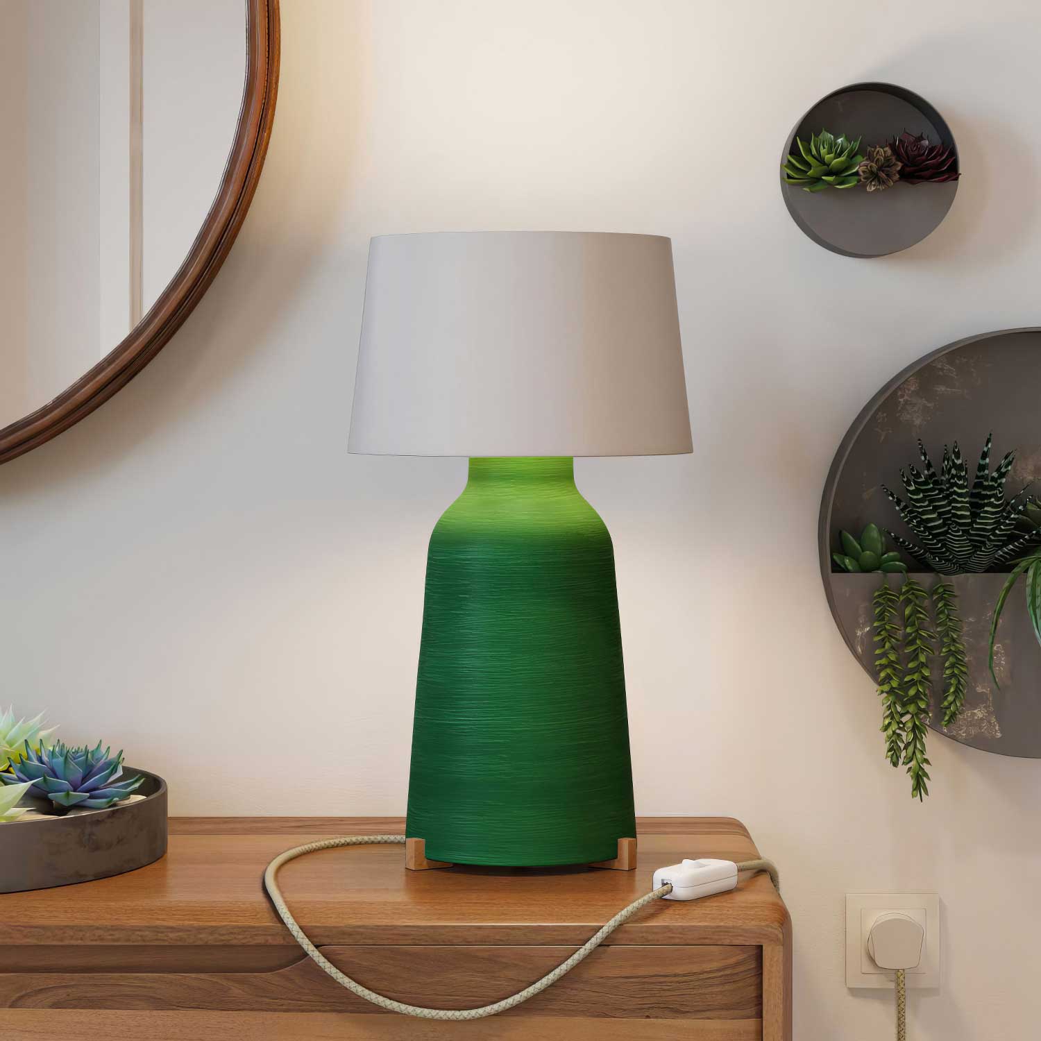 Table lamp in ceramic Bottle with Athena lampshade and UK plug - White - Image 2