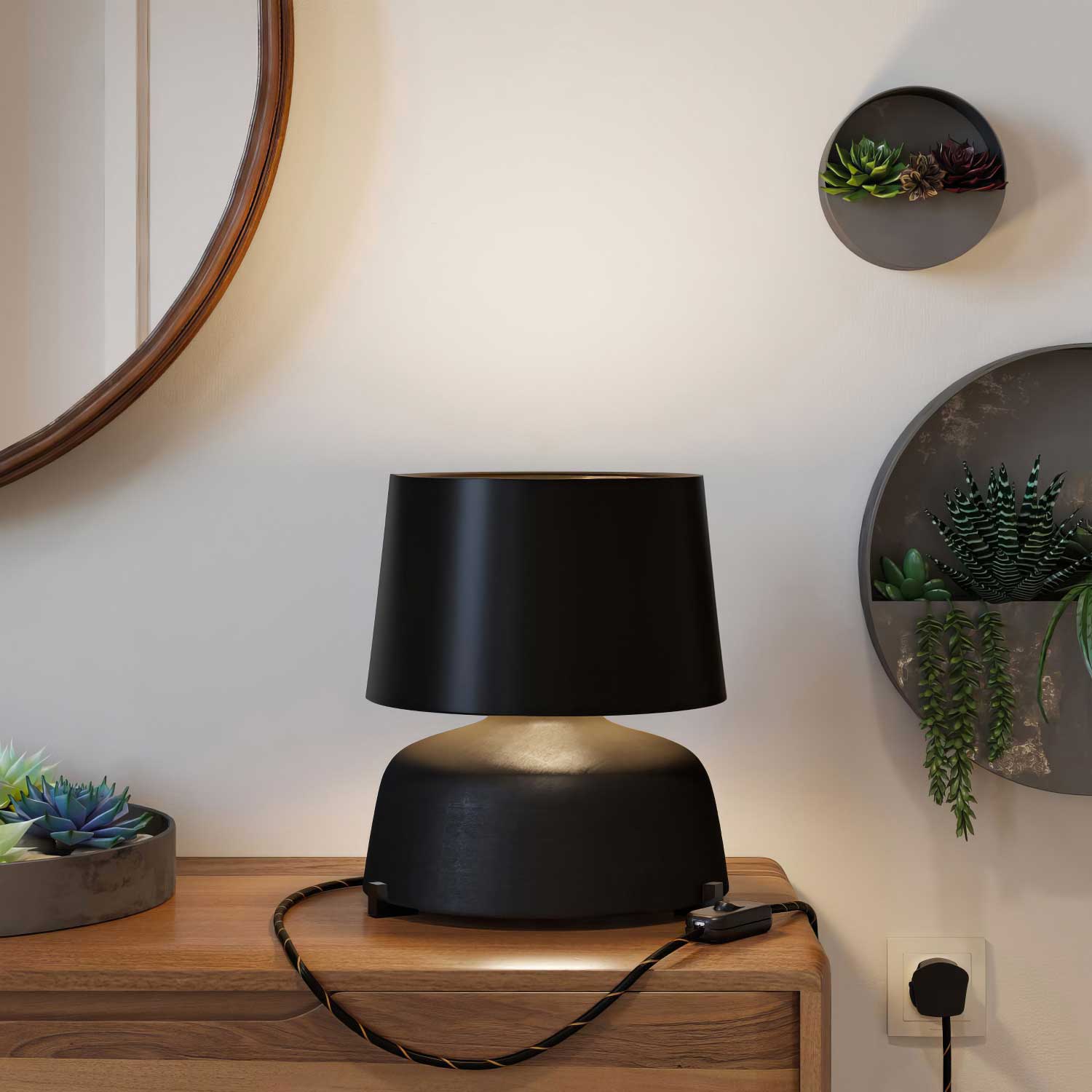 Table lamp in Coppa ceramic with Athena lampshade and UK plug - Black - Image 2
