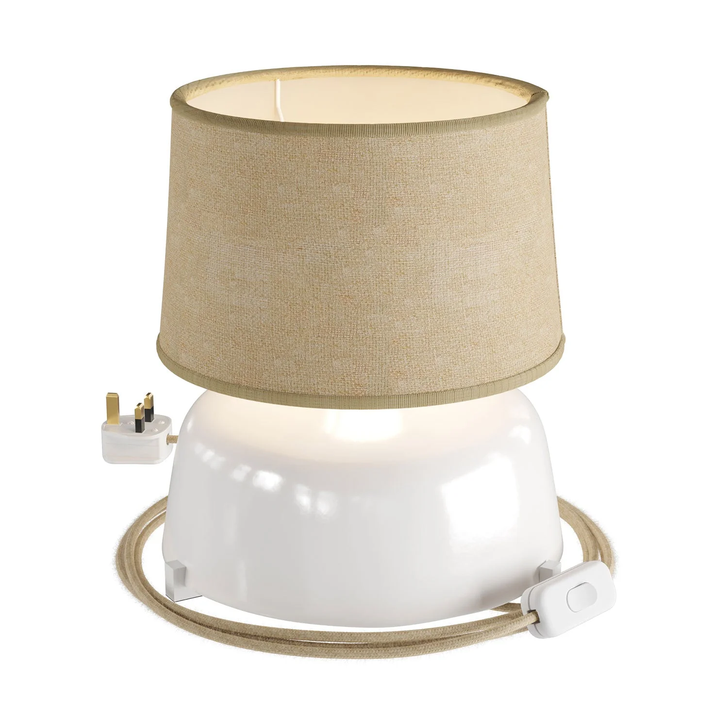 Coppa ceramic table lamp with Athena lampshade and UK plug - Natural jute