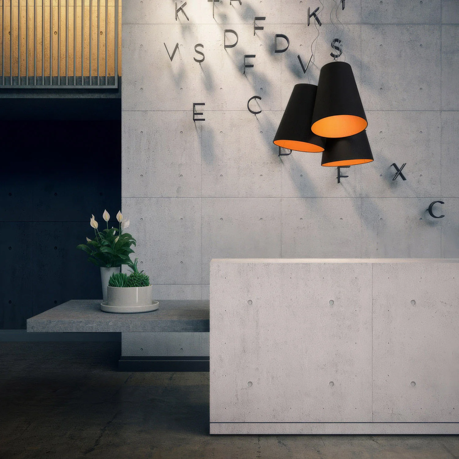 Trittico chandelier with two-tone cone Lampshades Anthracite and Mandarin - Made in Italy - Image 3