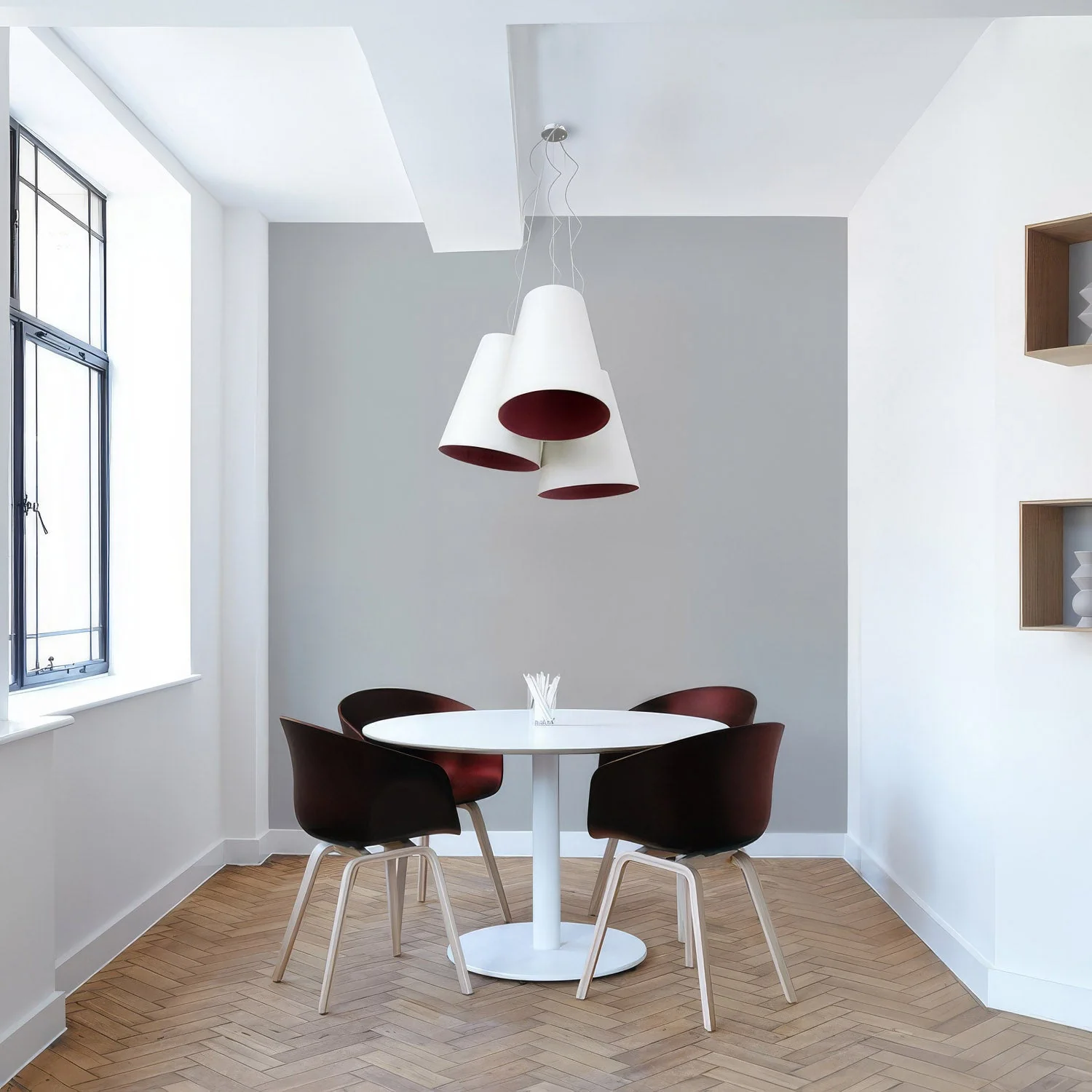 Trittico chandelier with two-tone cone lampshades in Hazelnut and Bordeaux - Made in Italy - Image 2