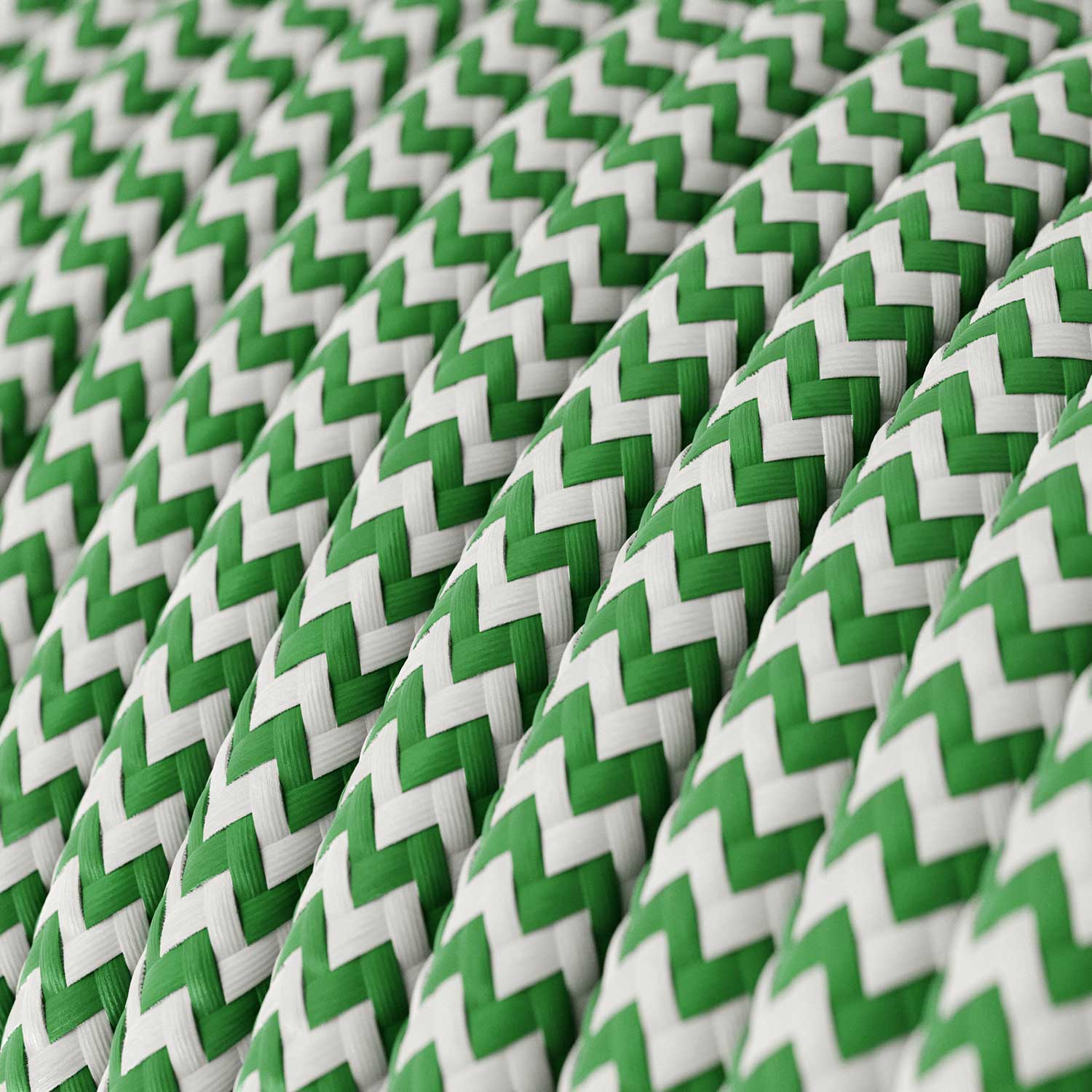 Cloth Covered Wire covered in fabric, Meadow Green and Pure White ZigZag - The Original Creative Cables, for your lamps - RZ06 - Image 2