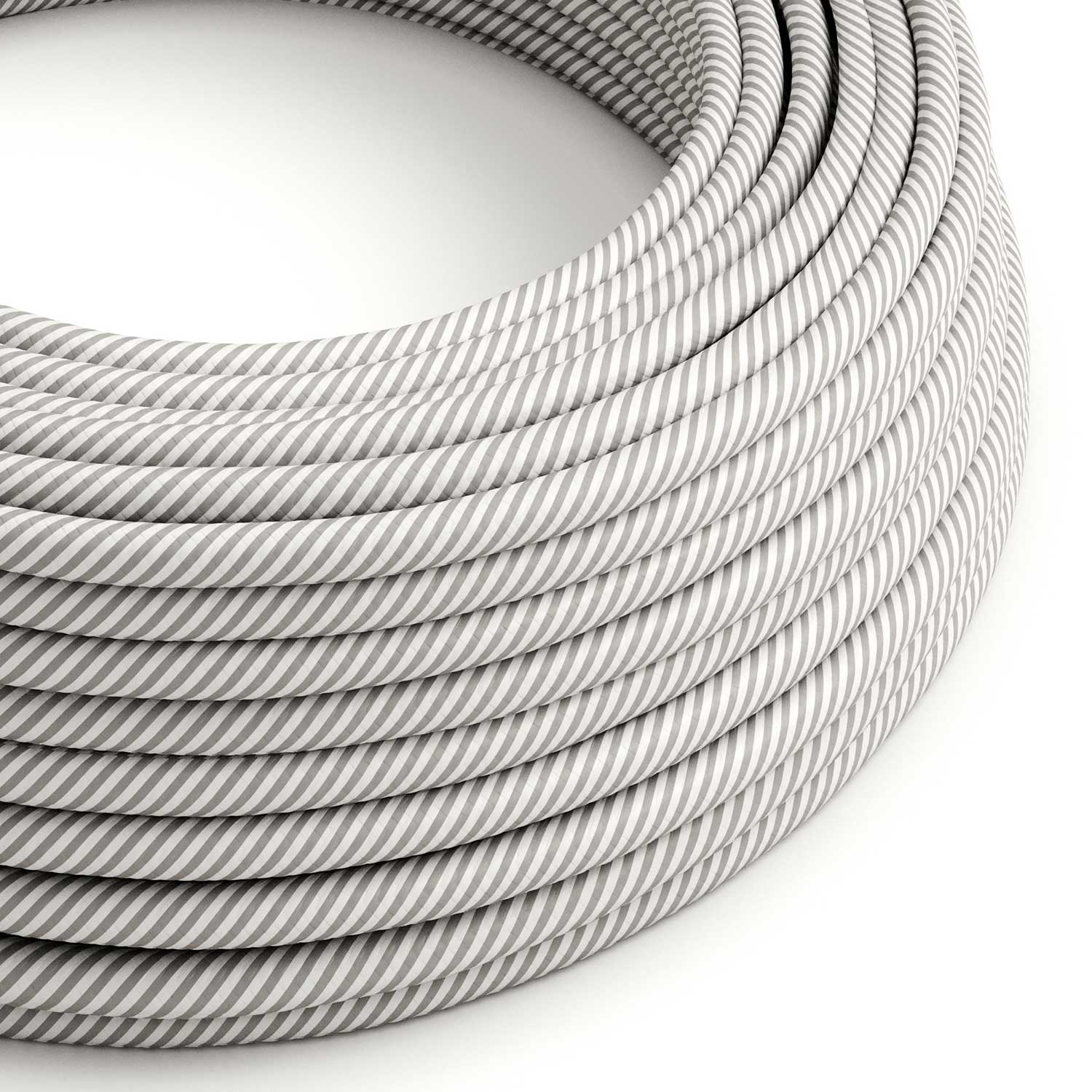 Cloth Covered Wire in Optic White and Aluminum Vertigo fabric - The Original Creative Cables, for unique lamps - ERM46