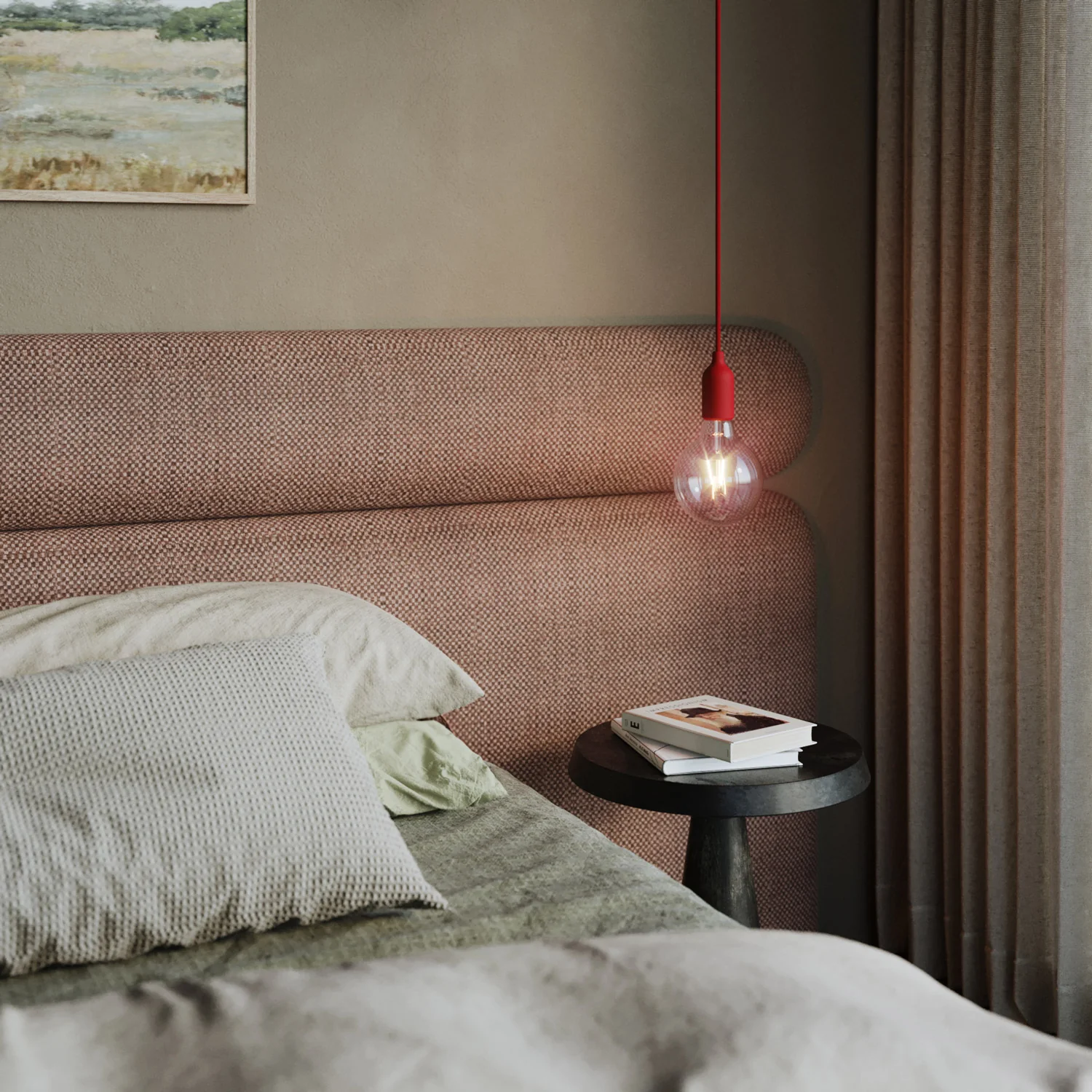 Colorful silicone suspension lamp with fabric cable - Red - Image 2