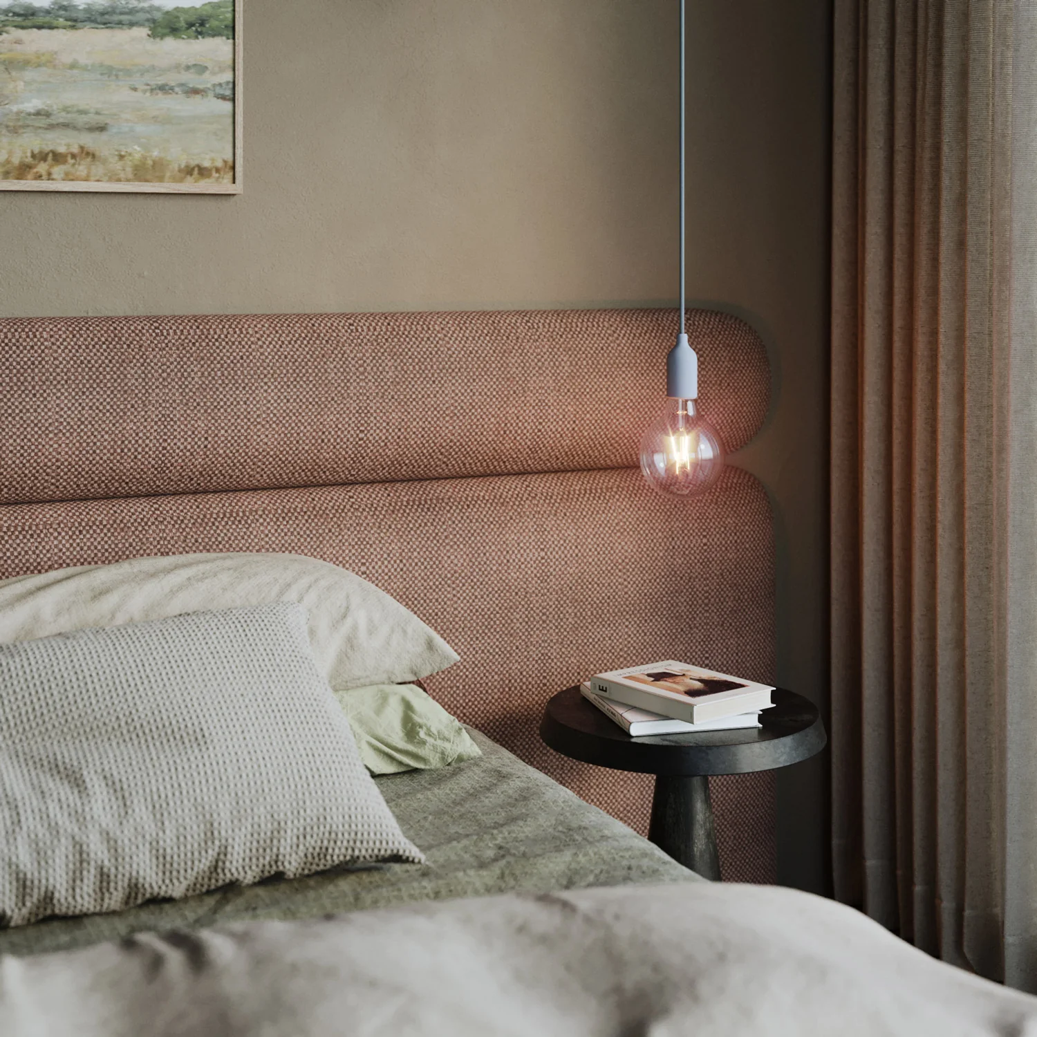 Colourful silicone suspension lamp with fabric cable - Soft blue - Image 2