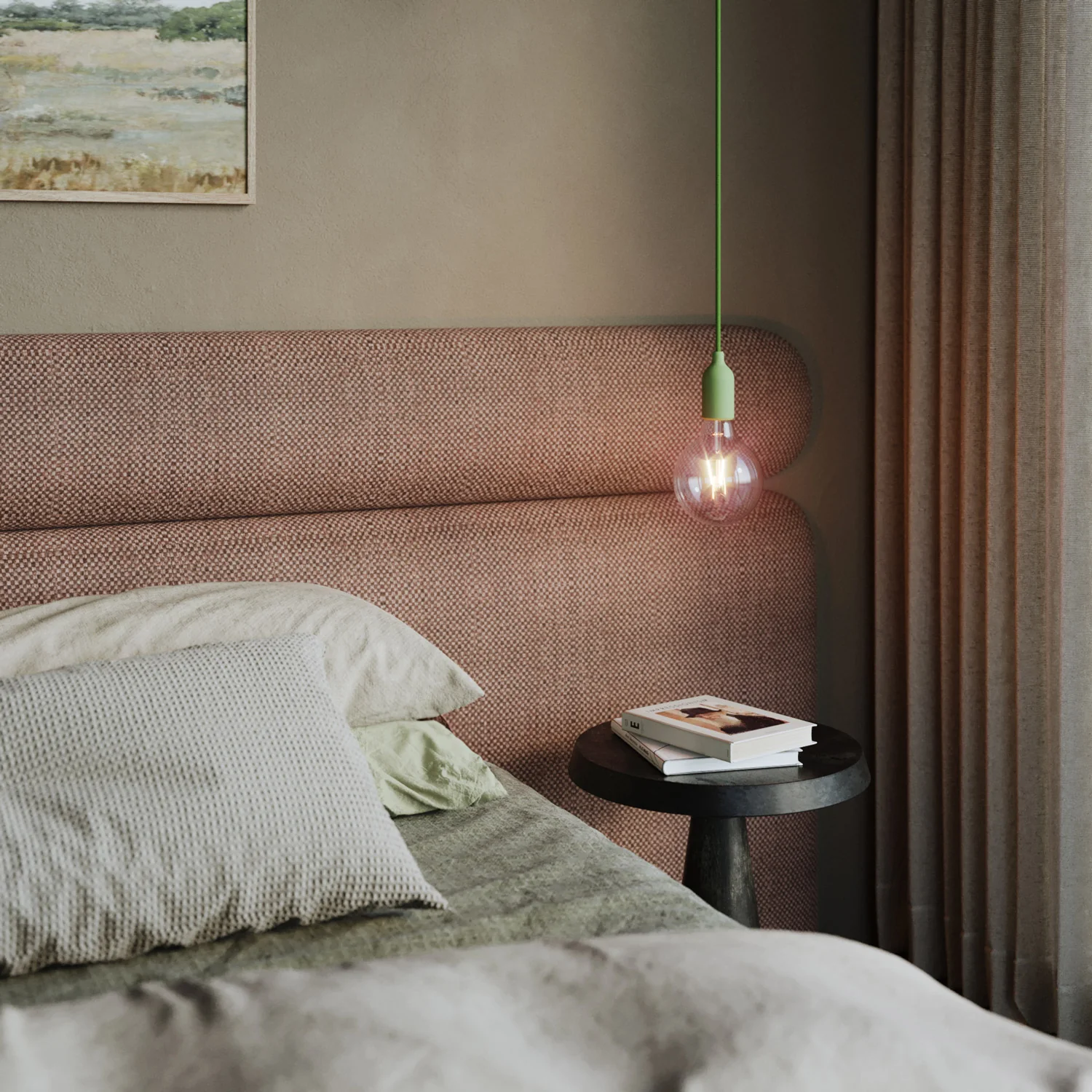 Colorful silicone pendant lamp with fabric cable - Soft green - Image 2