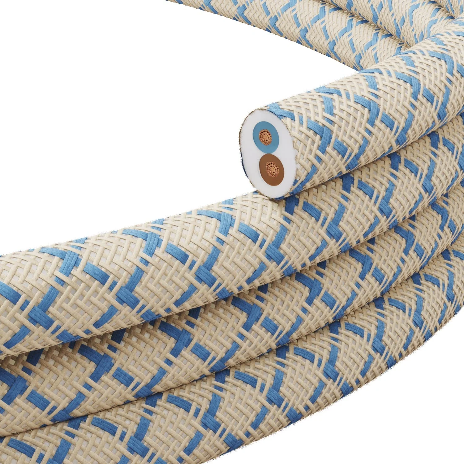 Flat textile cord Blue Steward and Beige Diamond - PD65