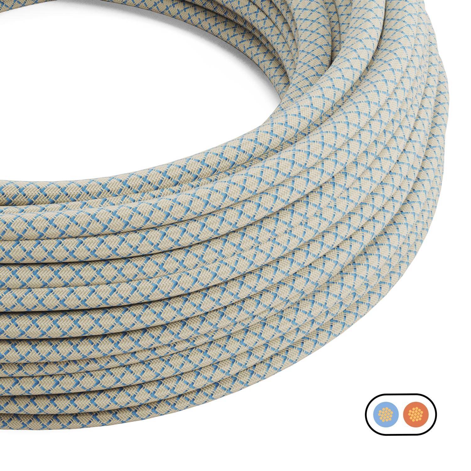 Flat textile cord Blue Steward and Beige Diamond - PD65 - Image 2