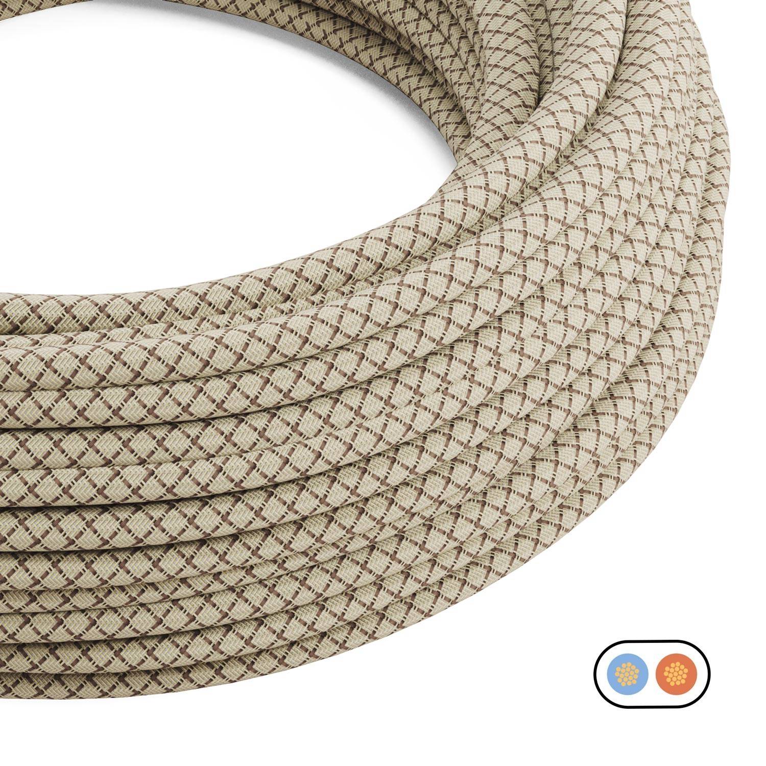 Flat textile Cord Linen Bark and Beige Diamond - PD63 - Image 2
