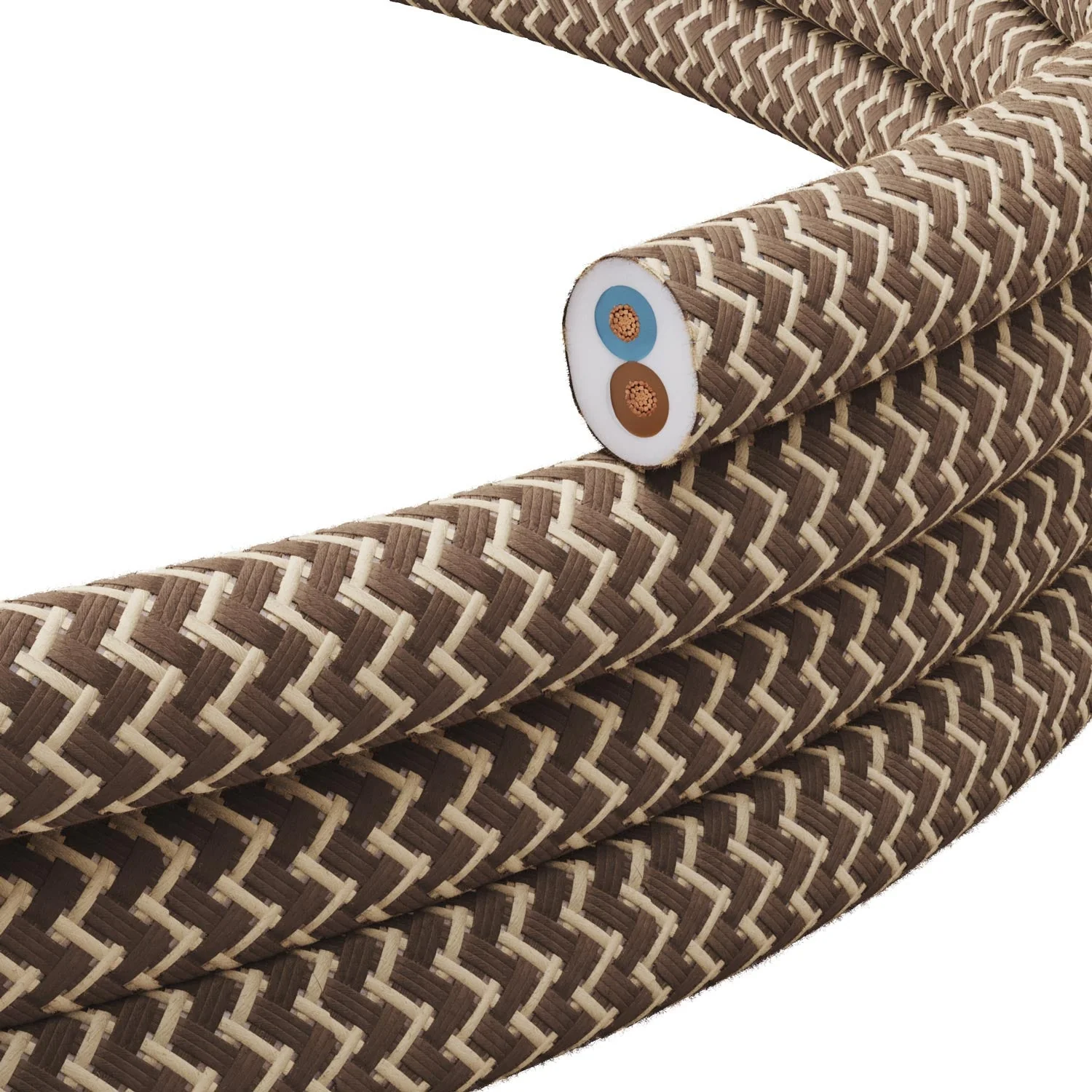 Cord textile flat Linen Bark and Beige ZigZag - PD73