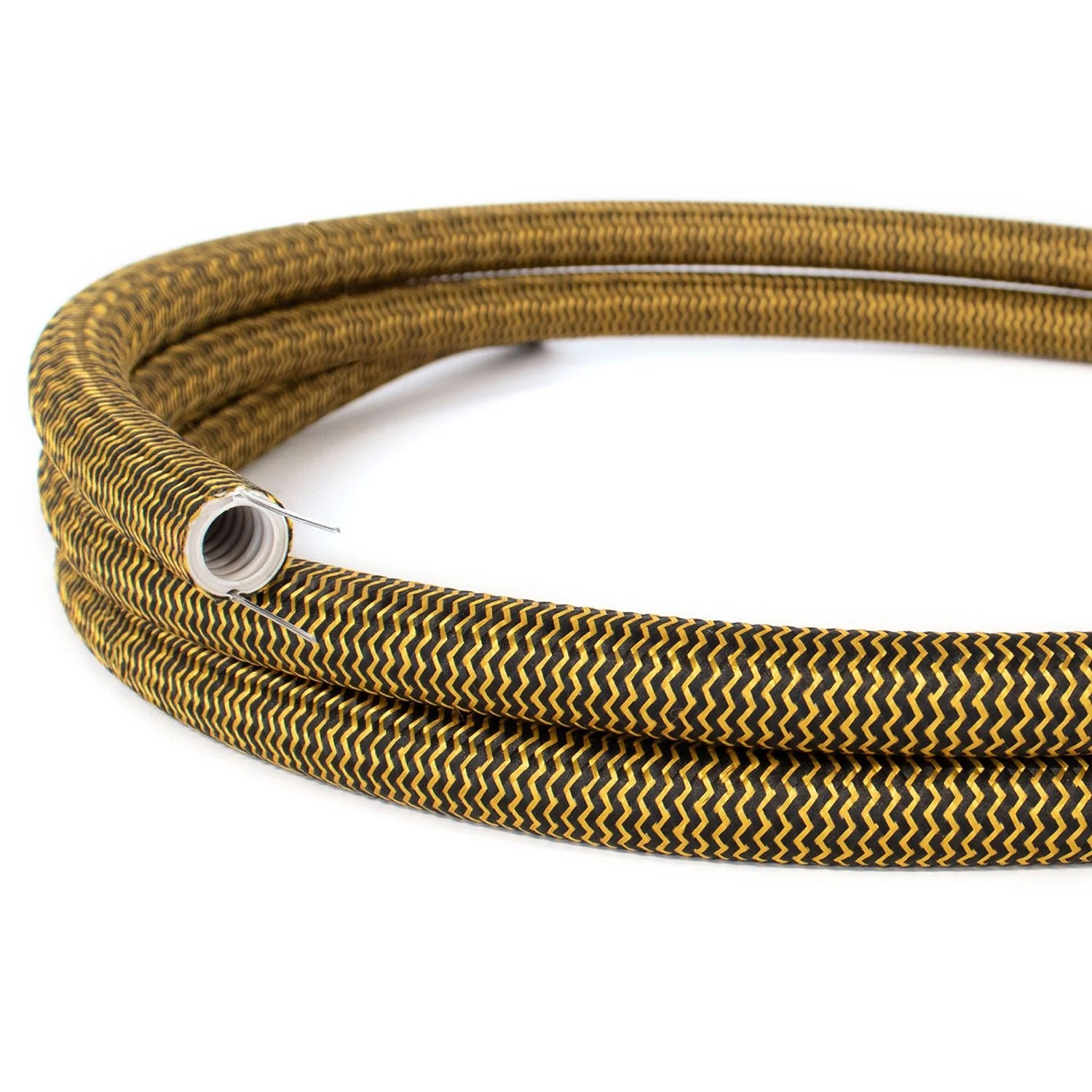 Creative-Tube flexible conduit, Rayon ZigZag Gold and Black RZ24 fabric covering, 20 mm diameter