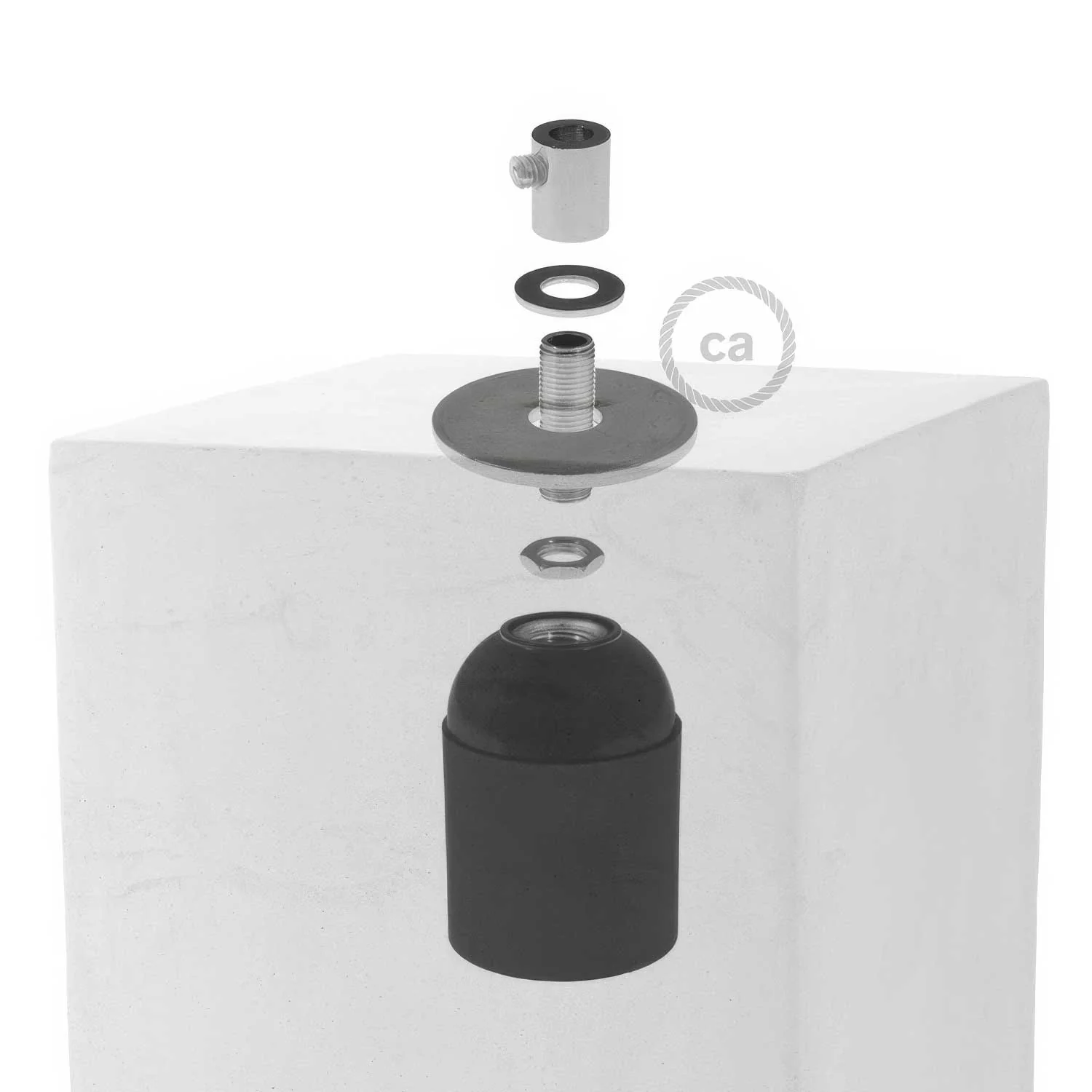Cube cement pendant lampshade with cable clamp and E26 socket - Dark Cement - Image 4