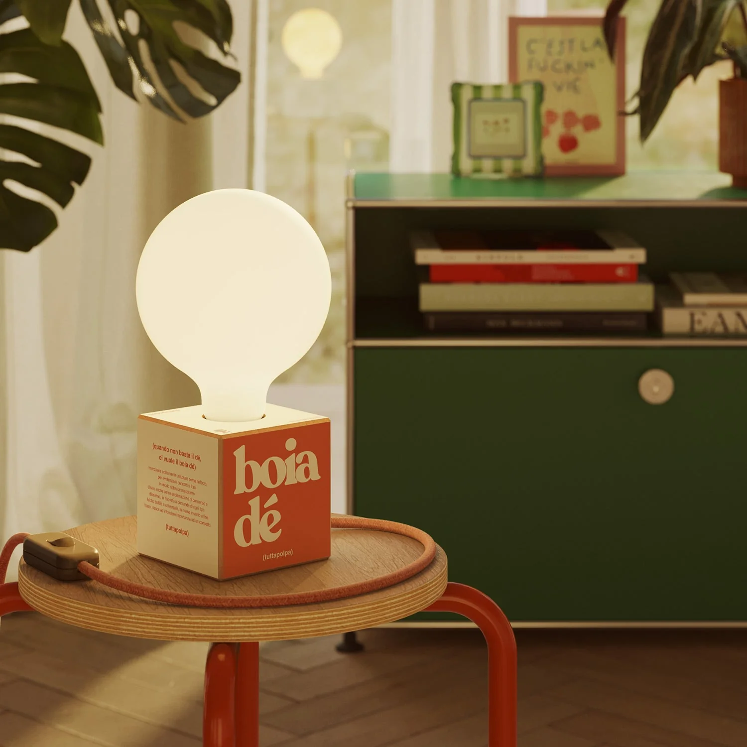 Cubetto table lamp with US plug, "Boia de" porcelain effect globe bulb - Tuttapolpa - Image 2