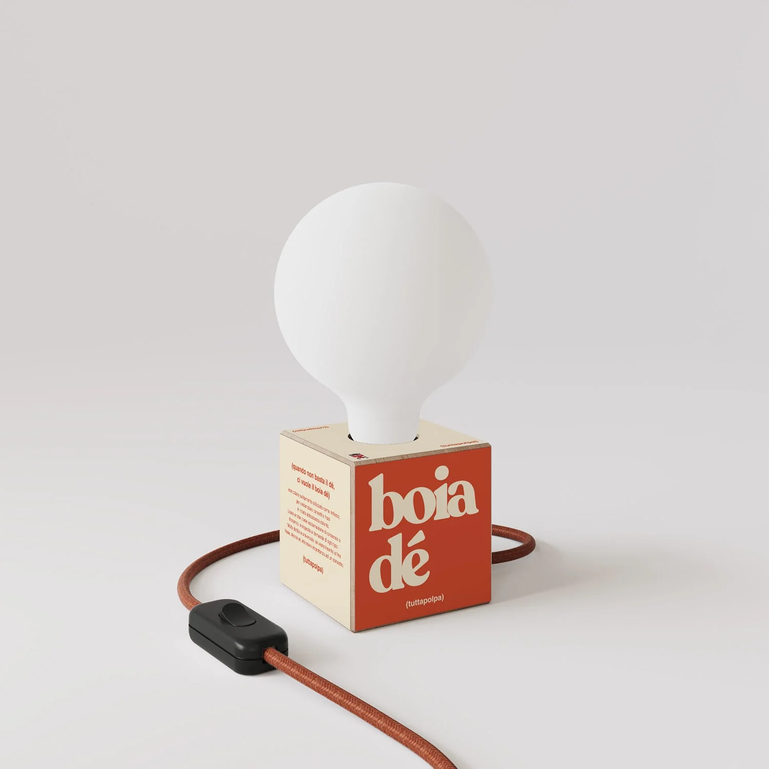 Cubetto table lamp with US plug, "Boia de" porcelain effect globe bulb - Tuttapolpa - Image 3