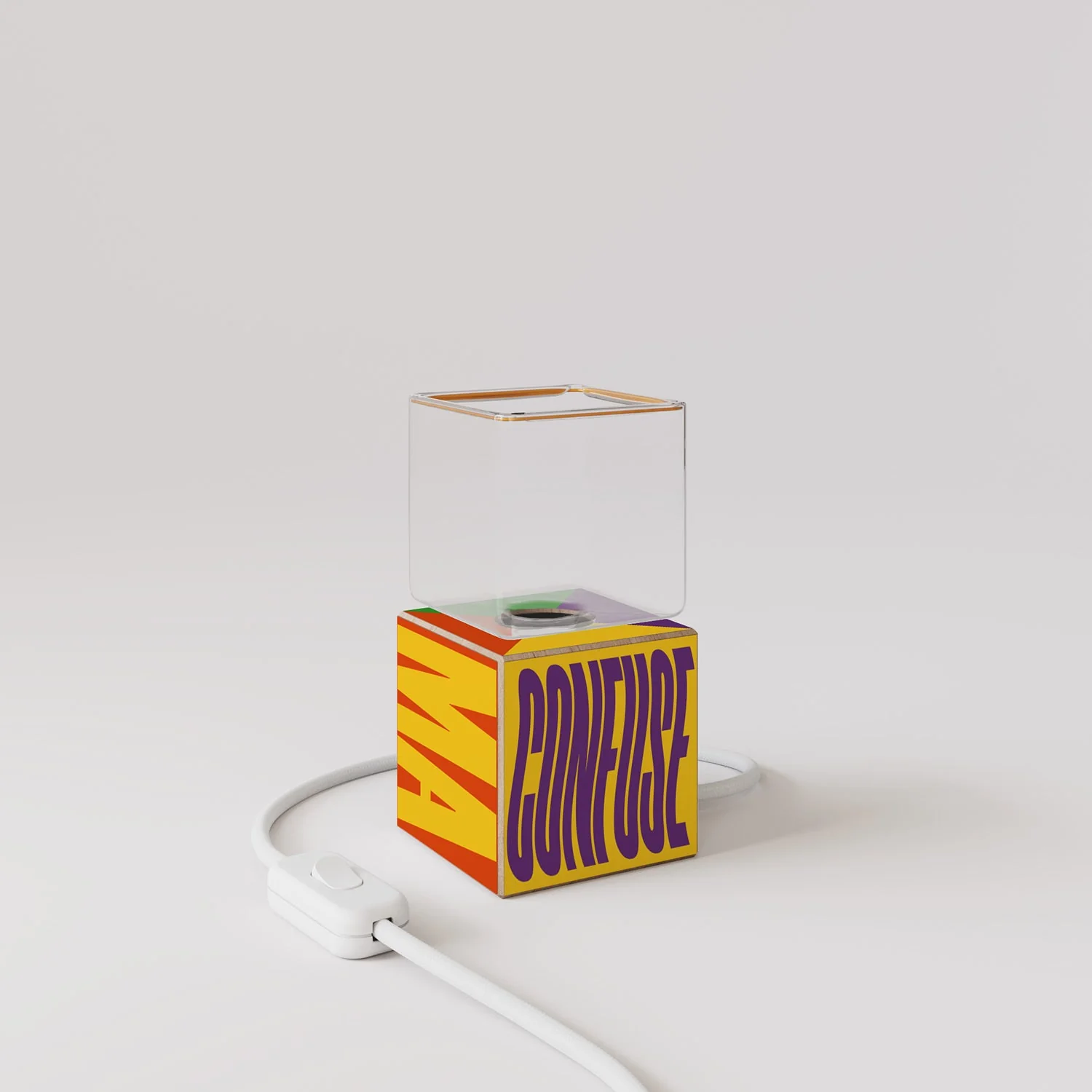 Cubetto table lamp with US plug, "Poche idee ma confuse" Ghost bulb - Santomanifesto - Image 4