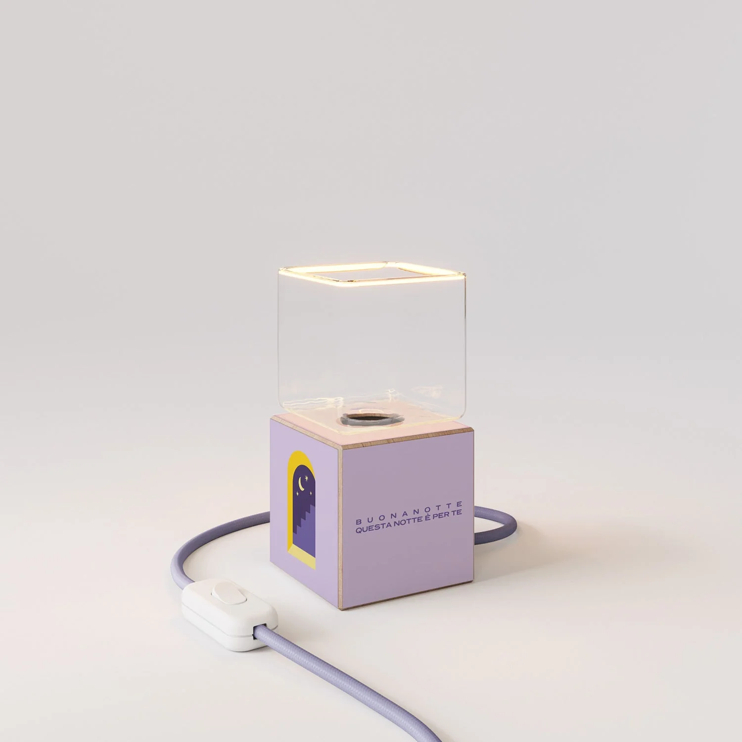 Cubetto table lamp with US plug, "Goodnight little flower" Ghost bulb - Santomanifesto