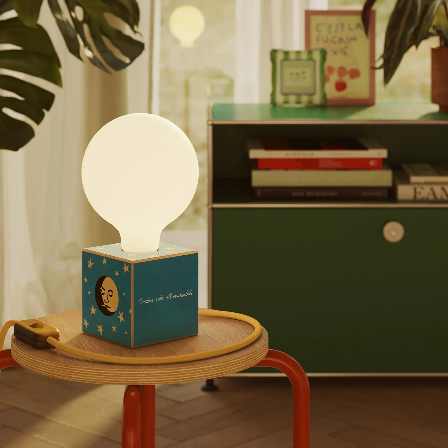 Cubetto table lamp with US plug, "La luna" porcelain effect globe bulb - Santomanifesto - Image 2