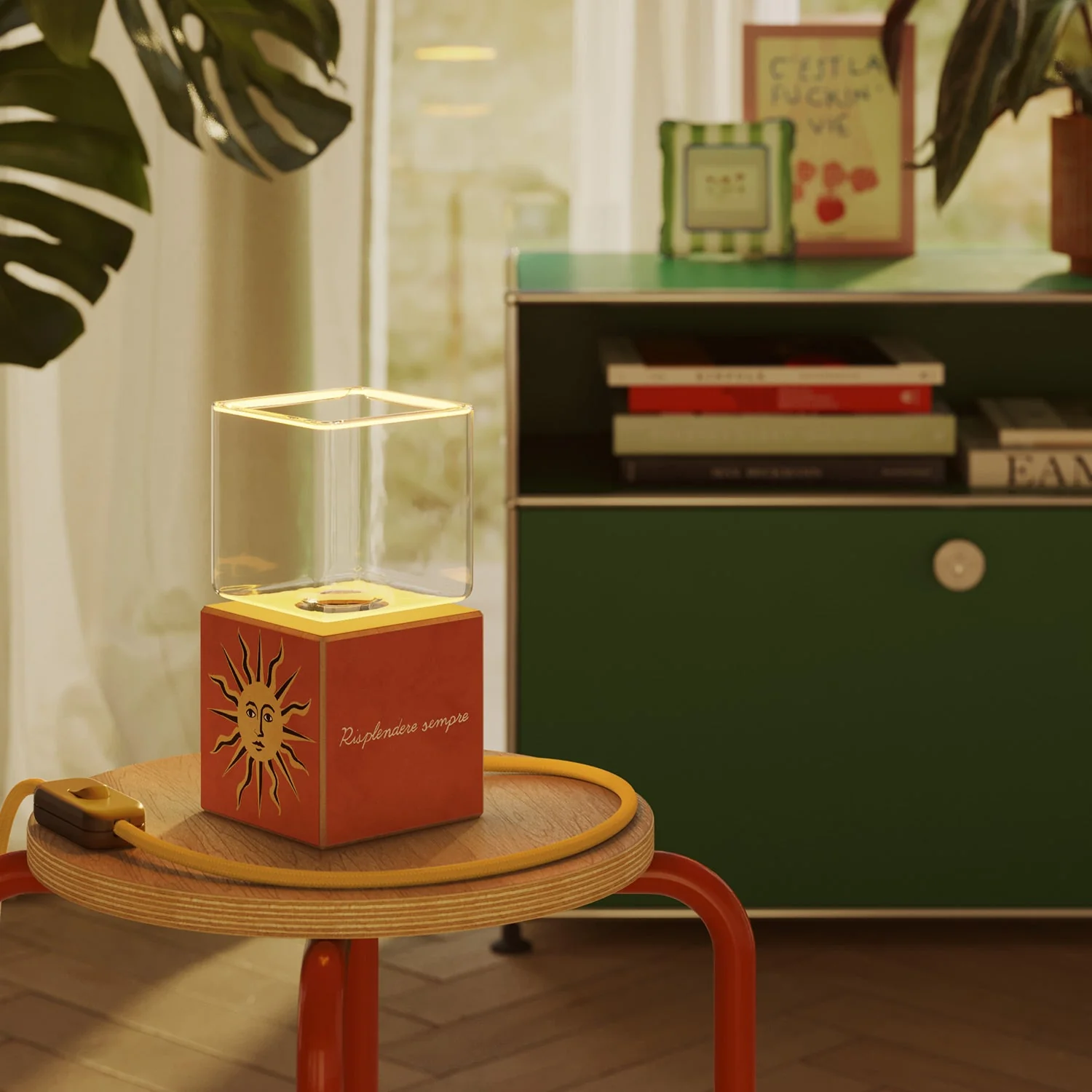 Cubetto table lamp with US plug, "The sun" Ghost bulb - Santomanifesto - Image 2