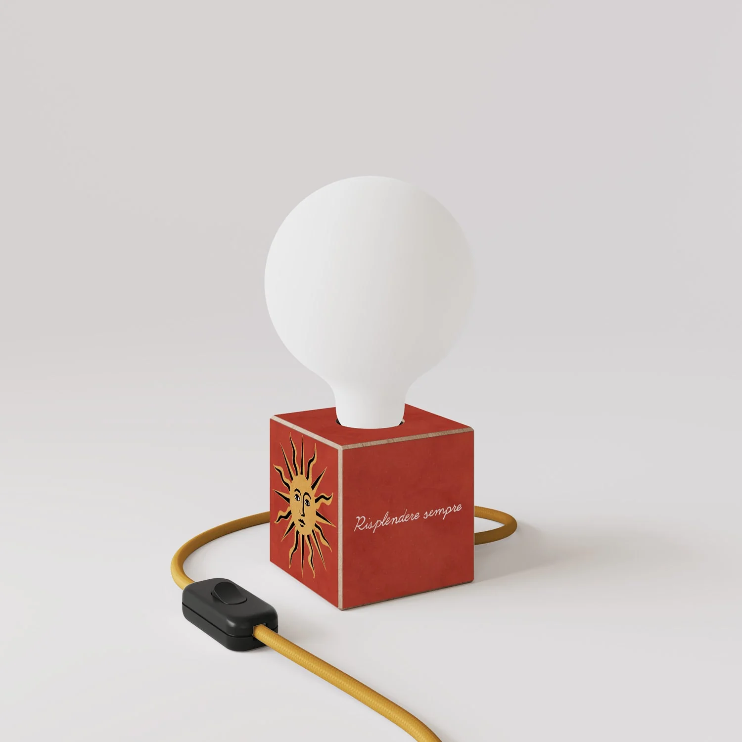 Cubetto table lamp with US plug, "Il sole" porcelain effect globe bulb - Santomanifesto - Image 3
