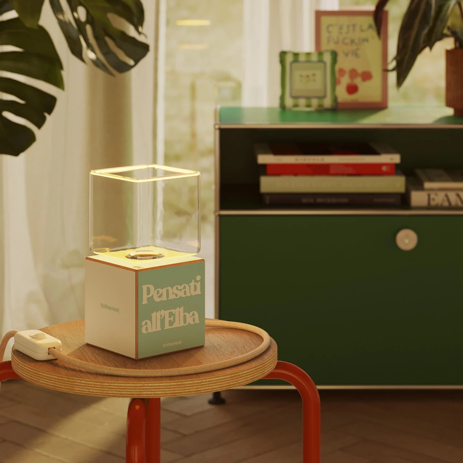 Cubetto table lamp with US plug, "Pensati all’Elba" Ghost bulb - Tuttapolpa - Image 2