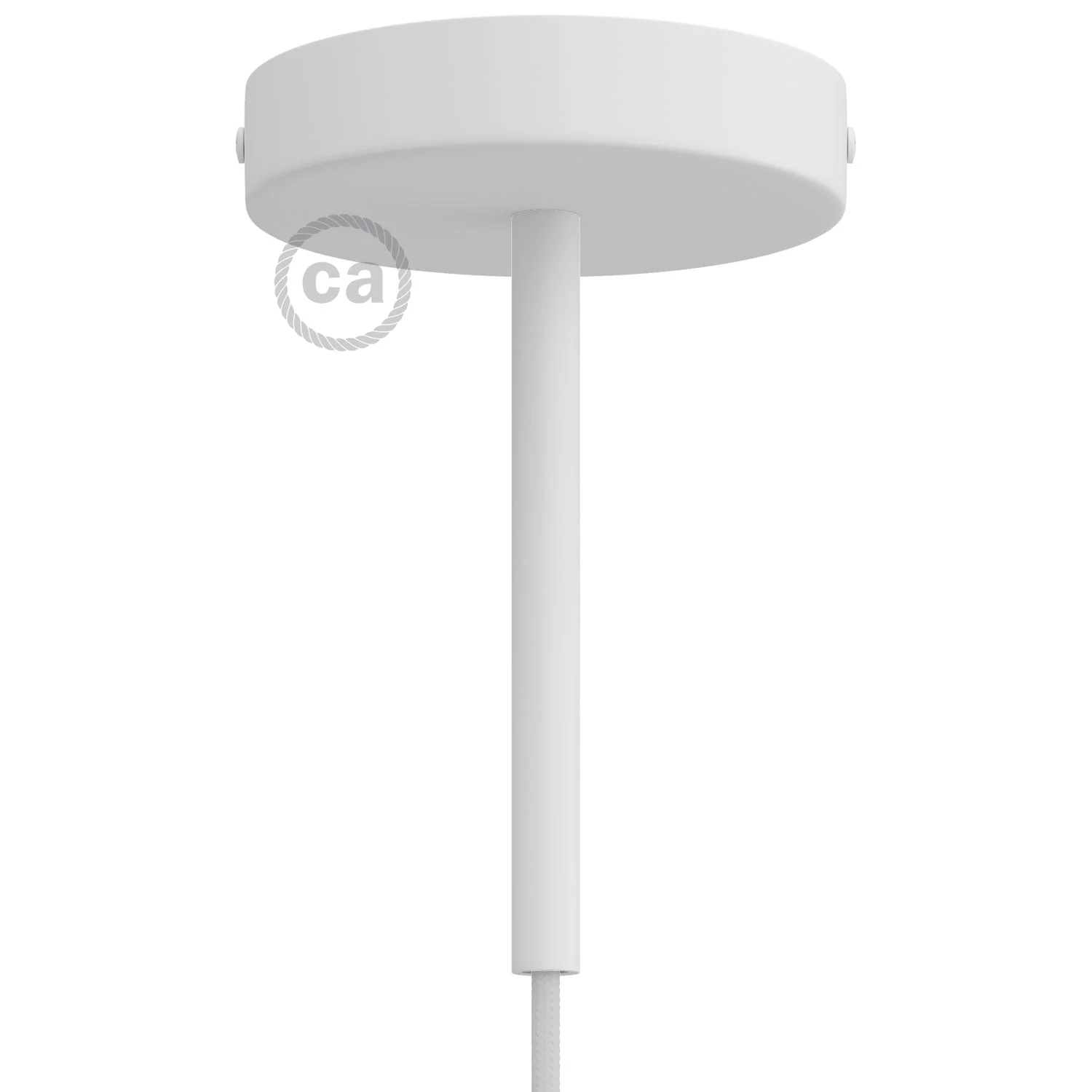 Matte white metal cylindrical ceiling canopy kit with 15 cm strain relief cord