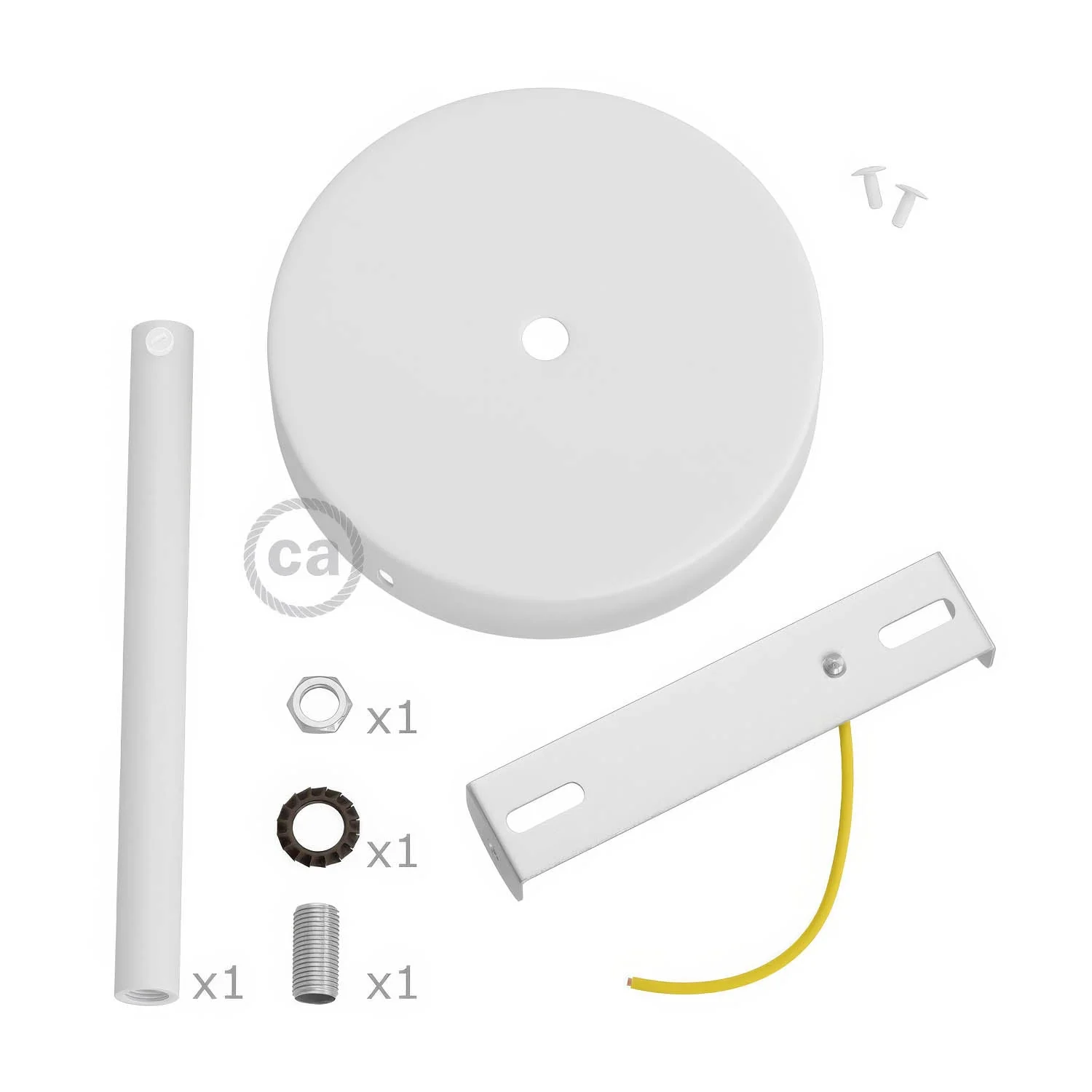 Matte white metal cylindrical ceiling canopy kit with 15 cm strain relief cord - Image 3