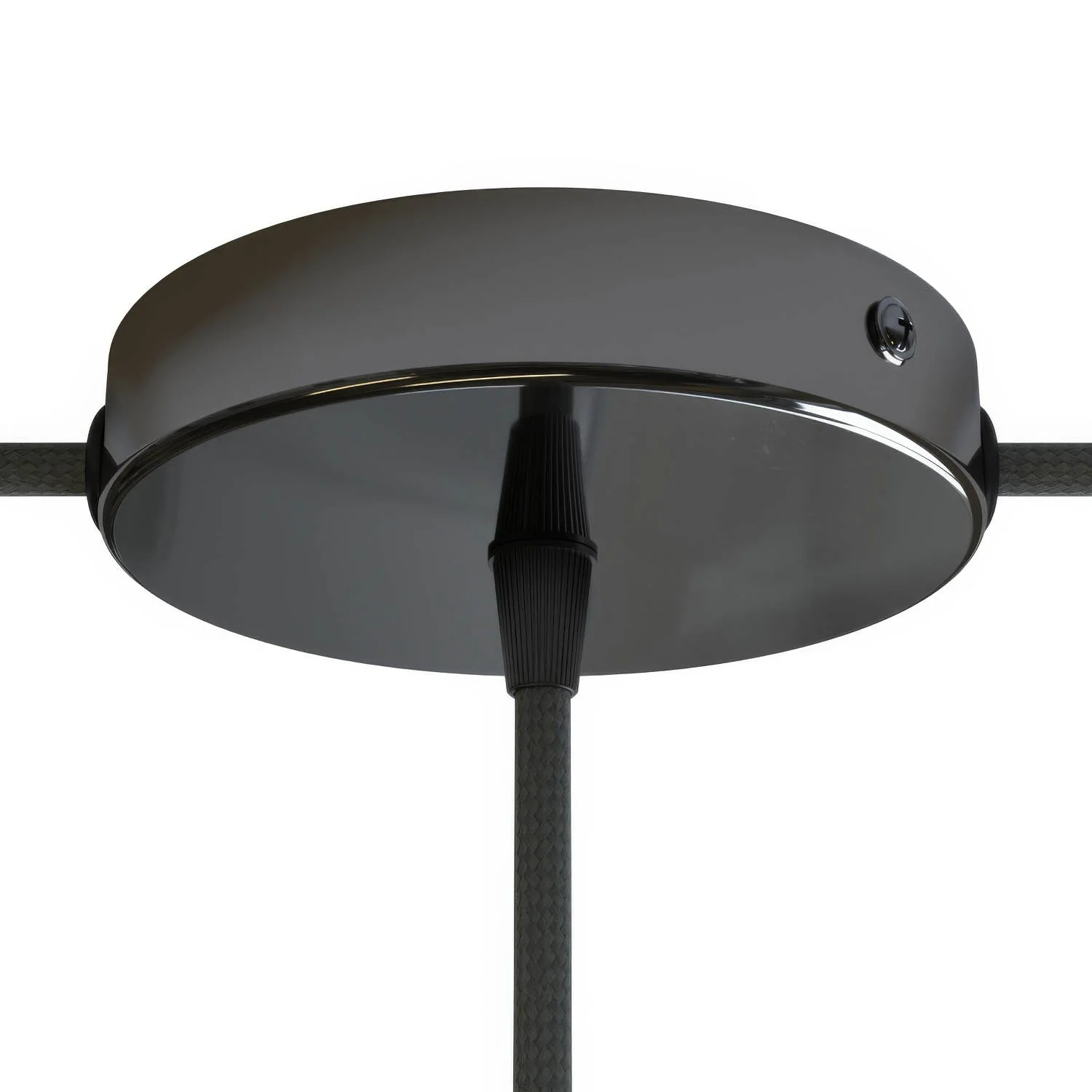 Cylindrical metal ceiling canopy kit with 1 central hole and 2 side holes - Pearl black