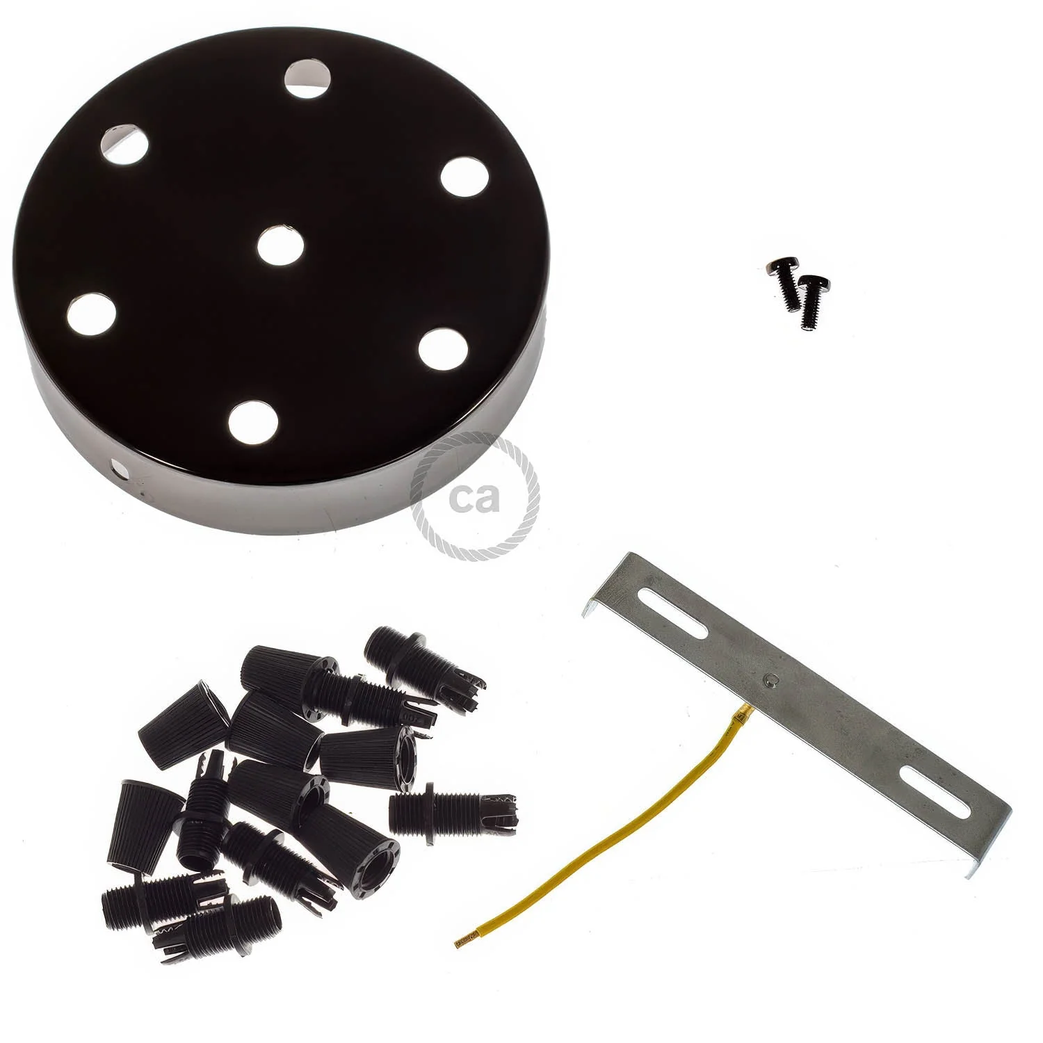 Cylindrical ceiling canopy kit in metal with 7 holes - Black pearl - Image 3