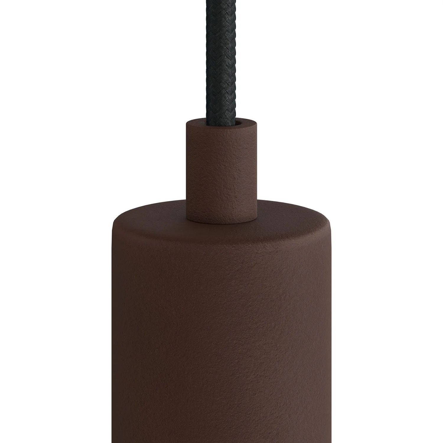 Cylindrical metal strain relief complete with rod, nut, and washer - Dark rust painted - Image 2