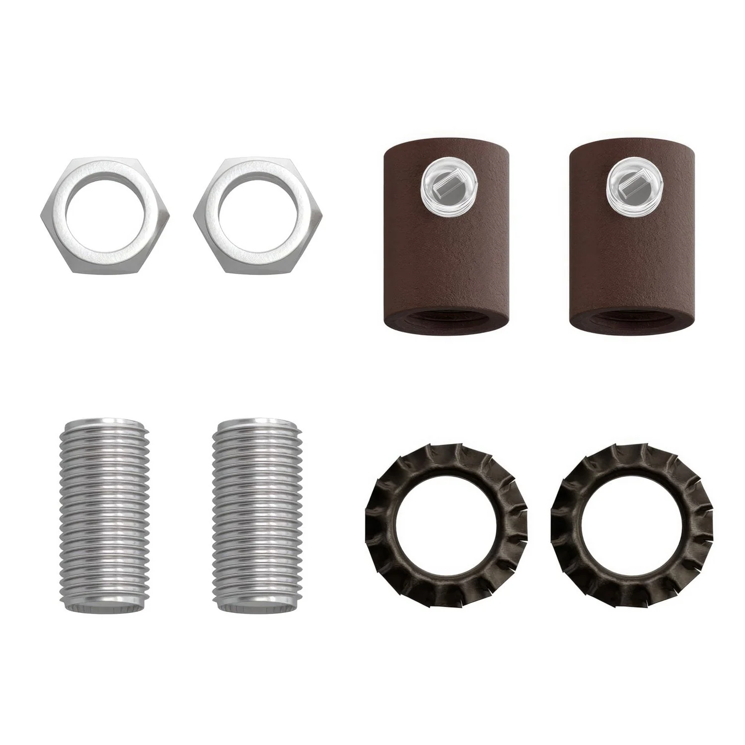 Cylindrical metal strain relief complete with rod, nut, and washer - Dark rust painted - Image 4