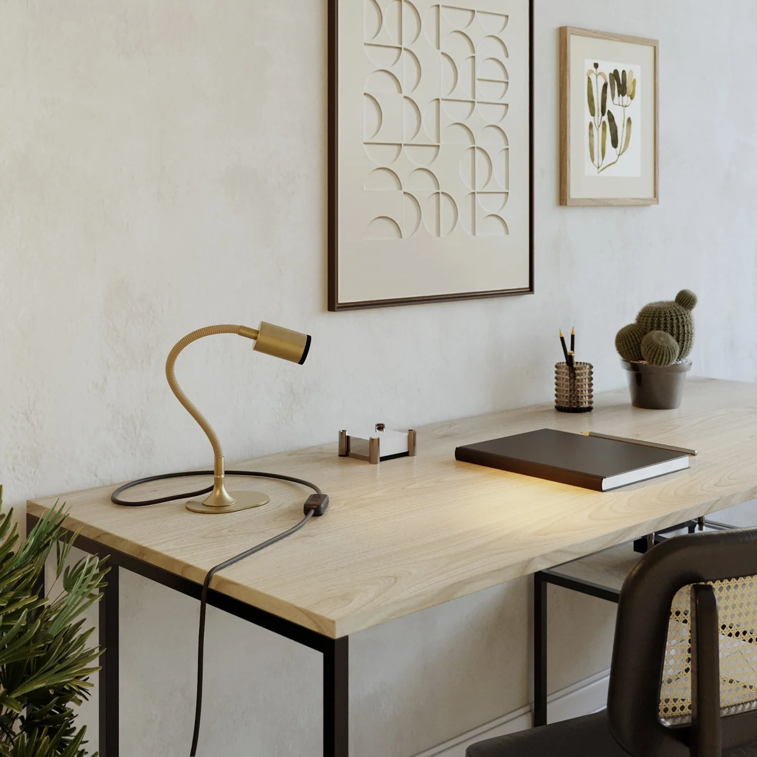 MAG-Y desk lamp with Flex, oval metal base, spot light, and UK plug - Satin bronze - Image 2