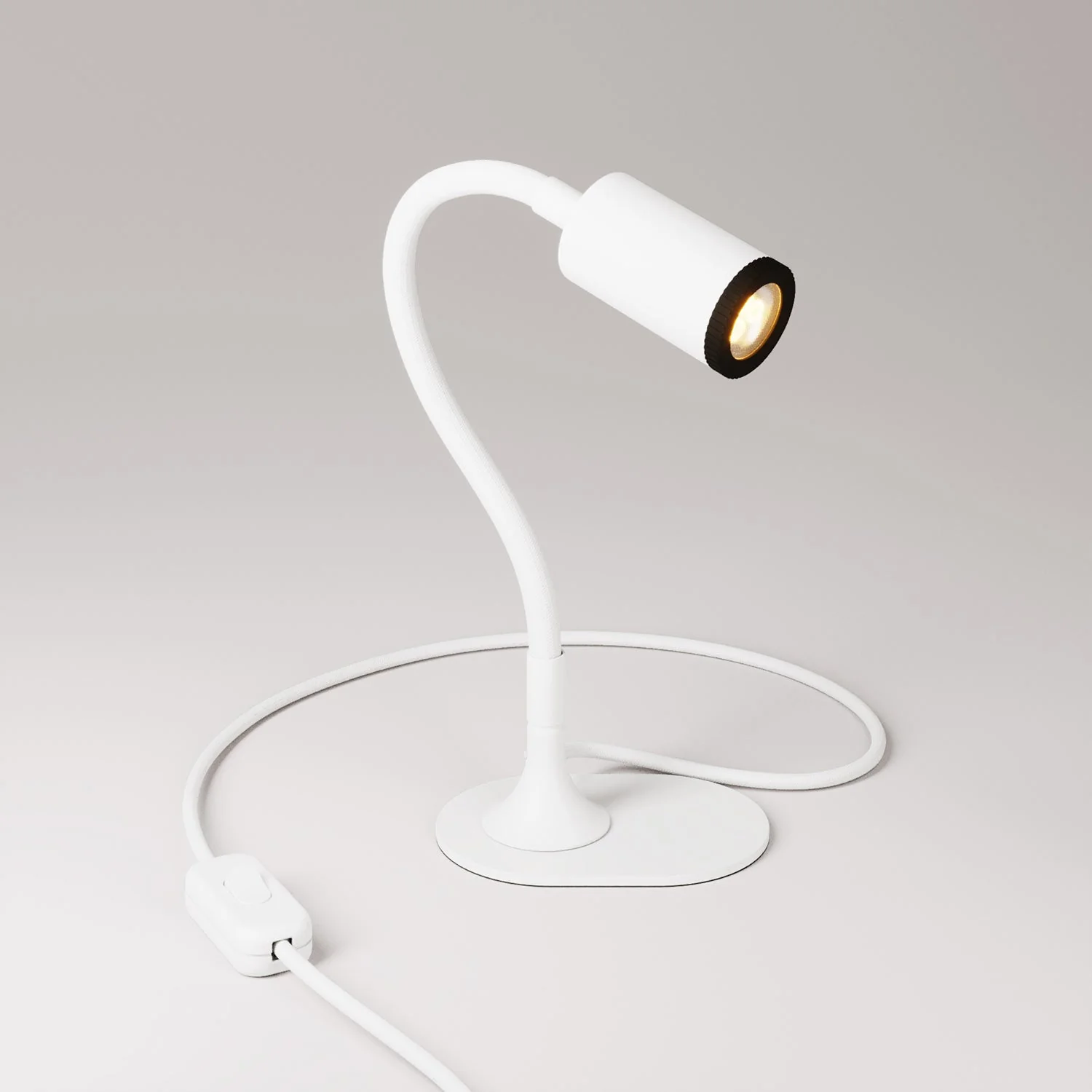 MAG-Y desk lamp with Flex, oval metal base, spot light, and UK plug - Matte White